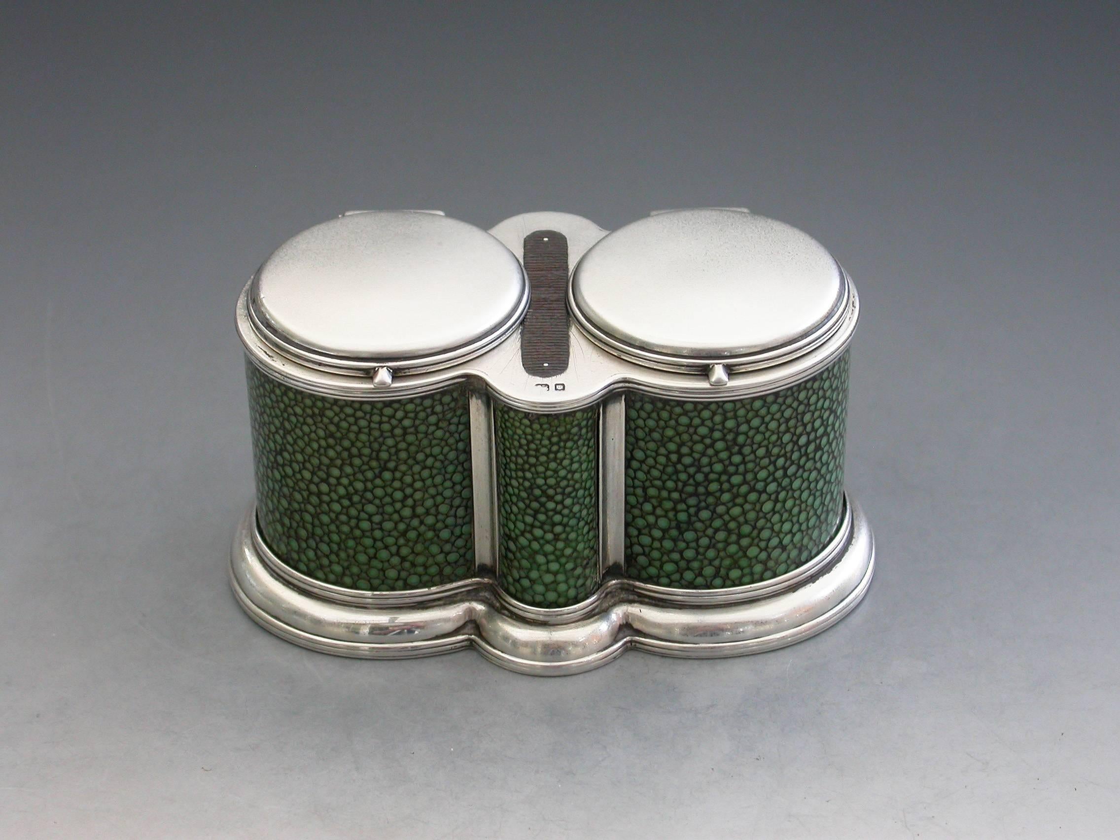 George V Shagreen Mounted Silver Double Table Vesta Case By A W Hardiman 1923 For Sale 3