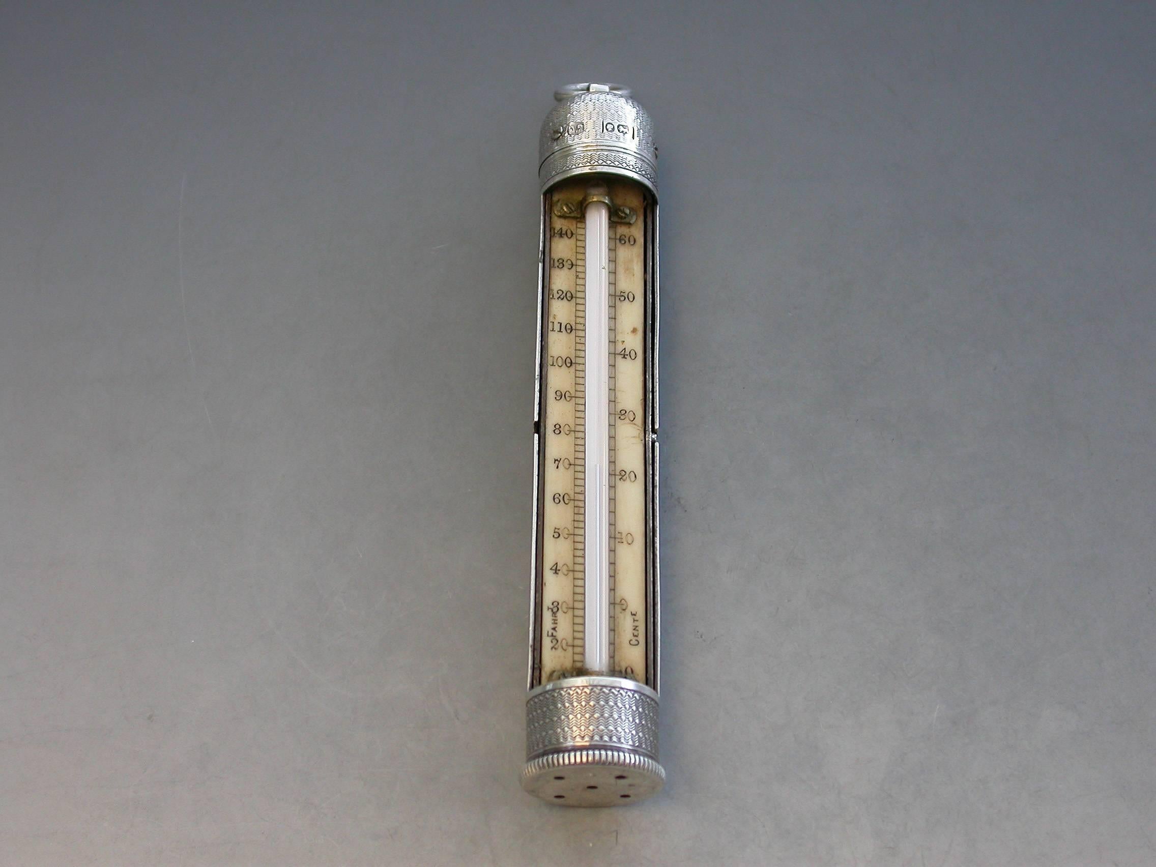 Victorian Silver Thermometer with Swivelling Case by Thornhill & Co London, 1883 5