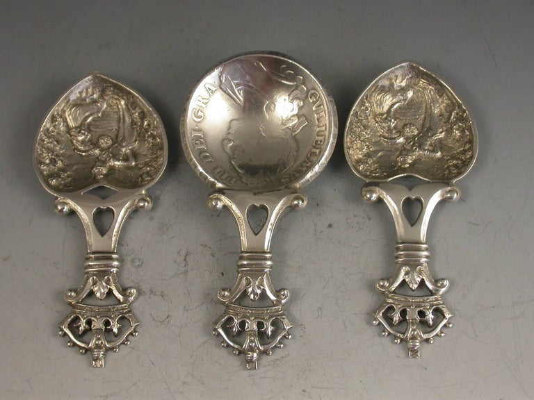 Cased Set of Three Victorian Scottish Antique Silver Caddy Spoons