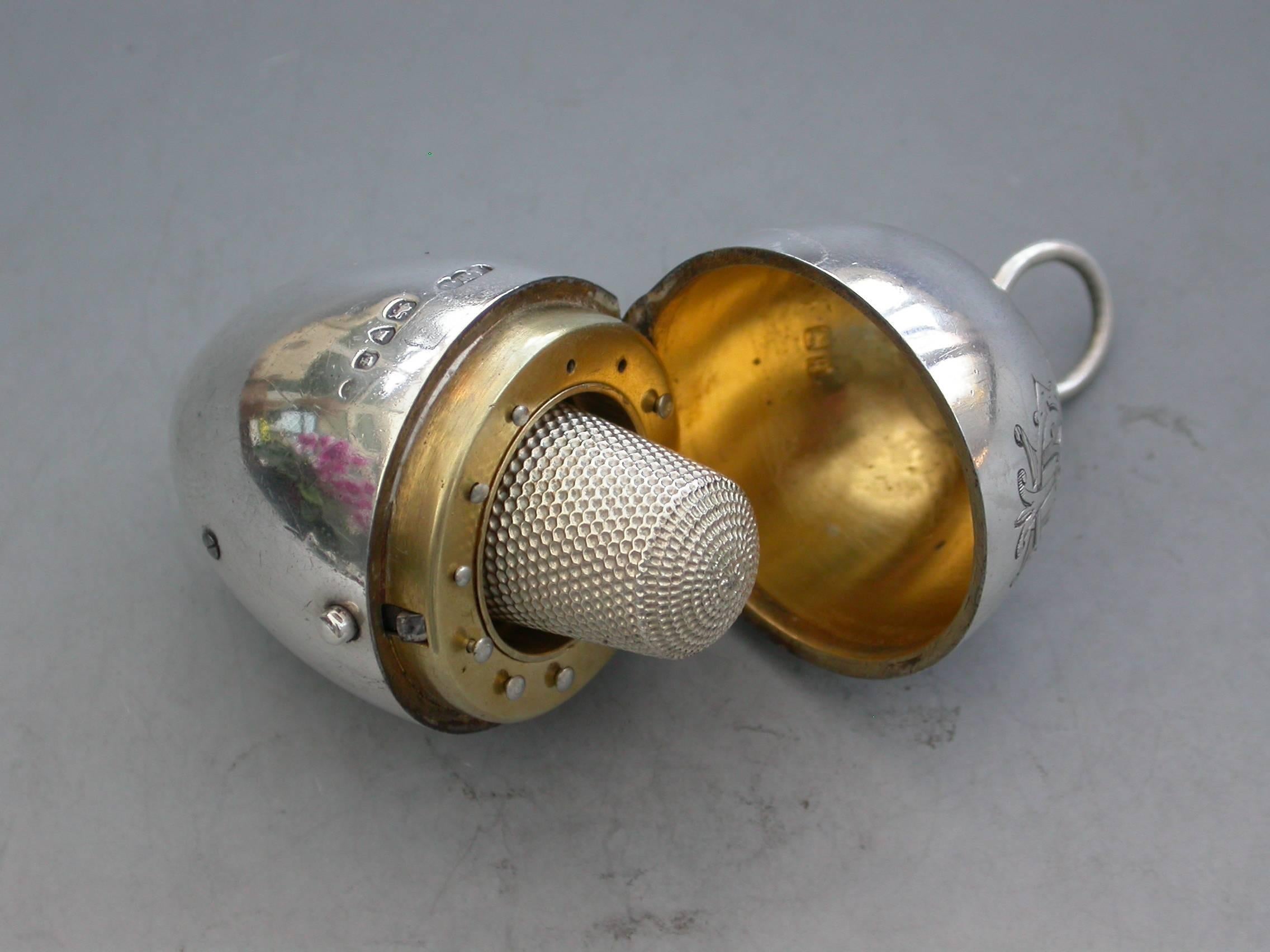 Other Victorian Silver Egg Shaped Sewing Etui Viscounts Cypher by H W Dee, 1891 For Sale