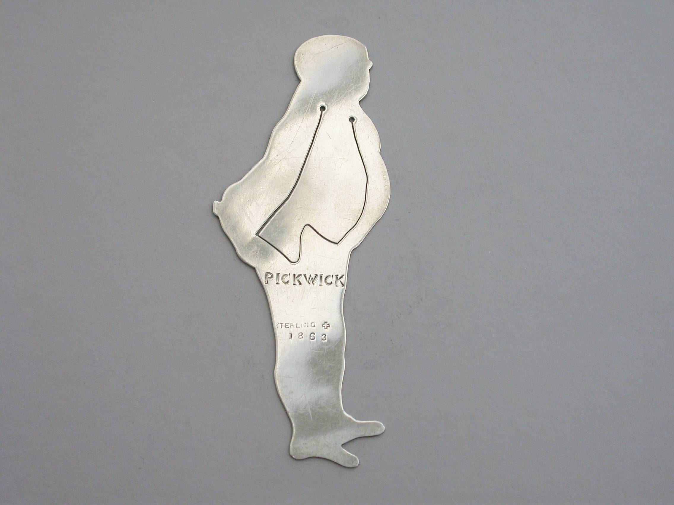 Edwardian Novelty Silver Figural Bookmark Charles Dickens 'Mr Pickwick' New York In Good Condition For Sale In Sittingbourne, Kent