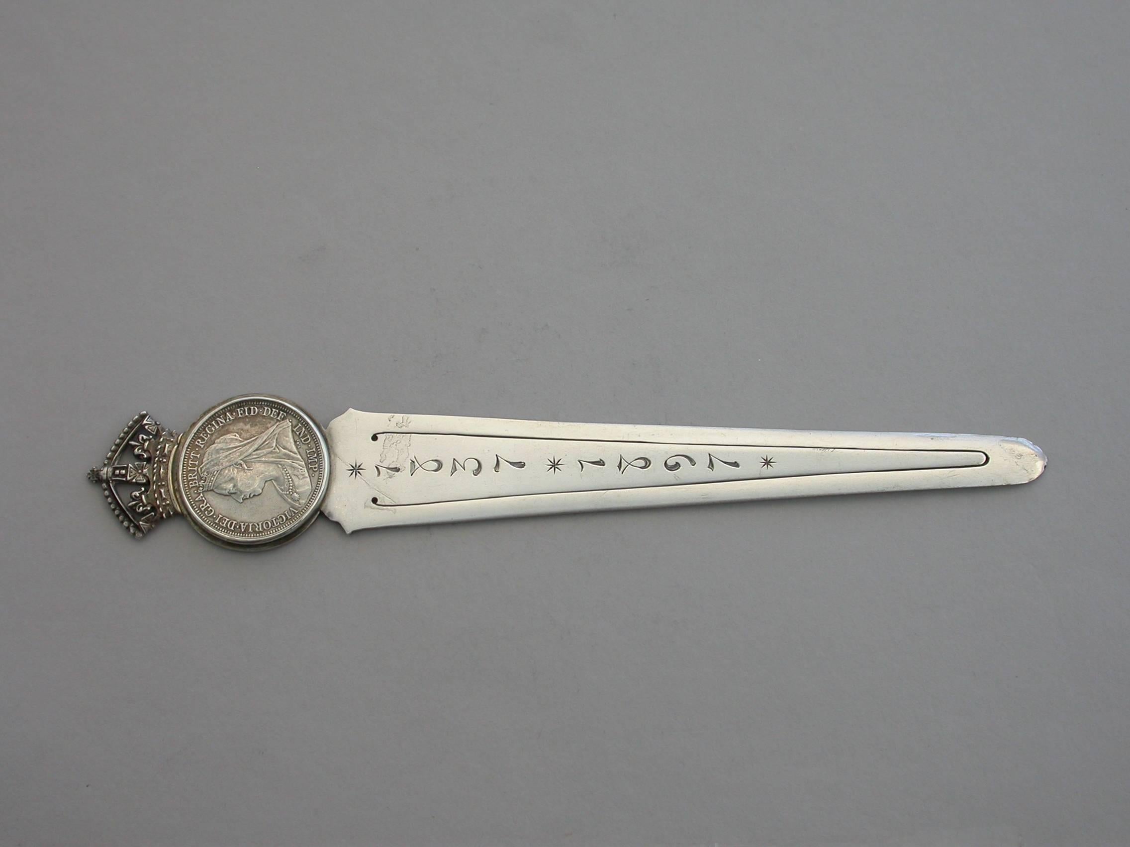 Large Victorian Antique Silver Diamond Jubilee Commemorative Bookmark, 1896 In Good Condition For Sale In Sittingbourne, Kent