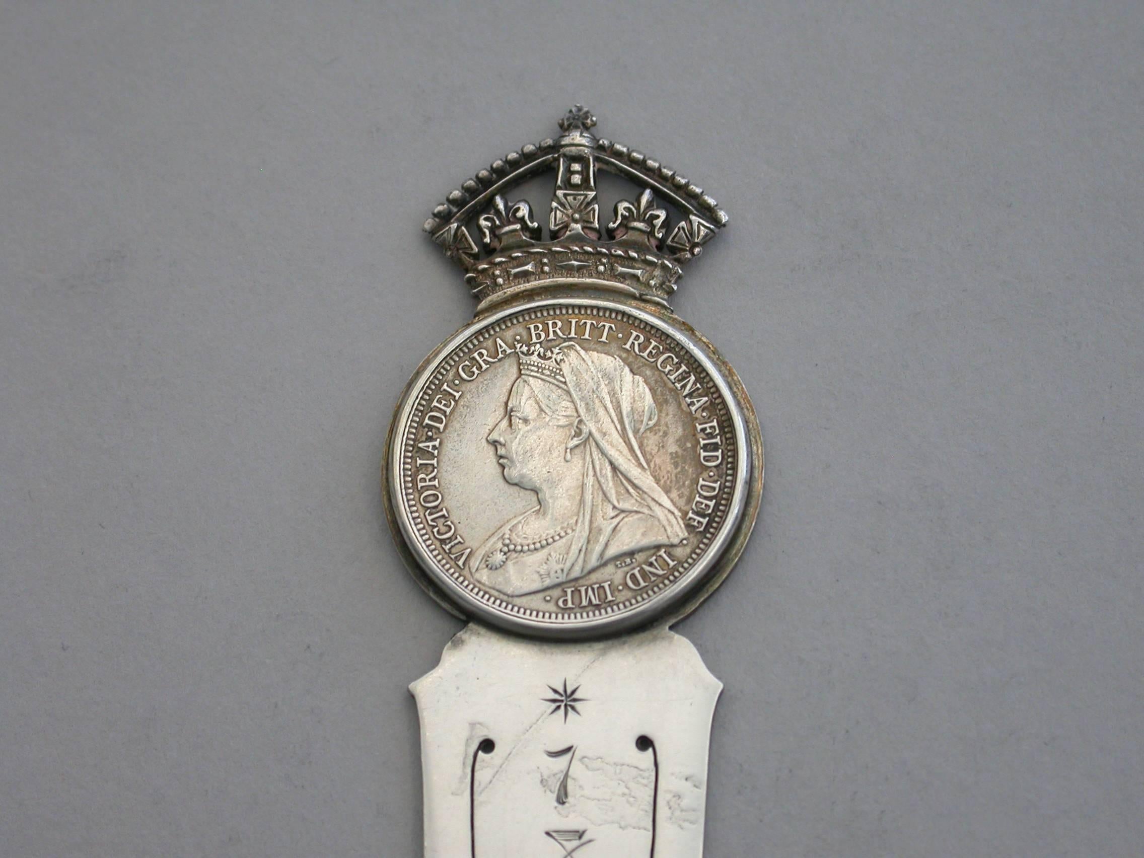 Large Victorian Antique Silver Diamond Jubilee Commemorative Bookmark, 1896 For Sale 1