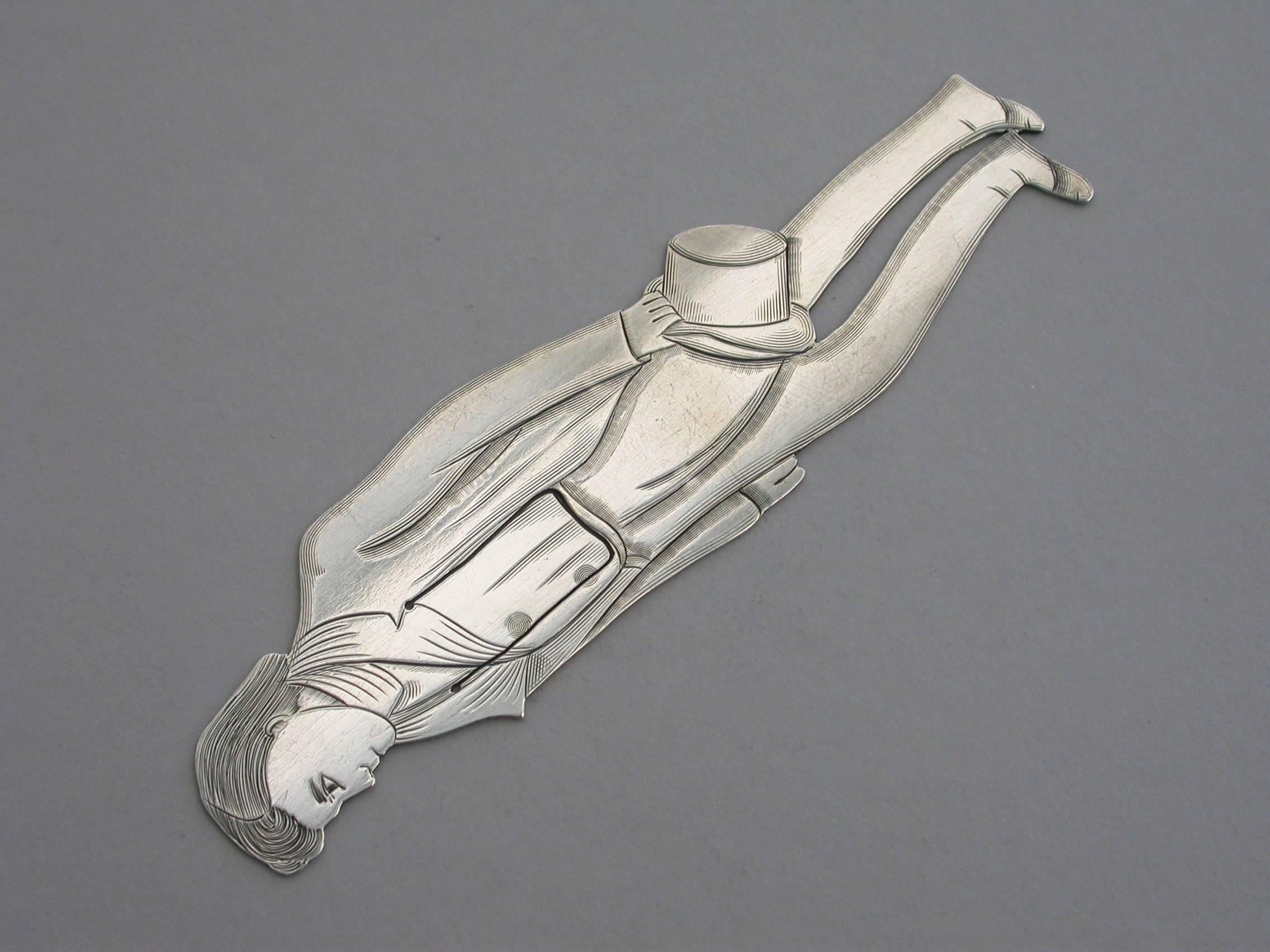 Unknown Edwardian Novelty Silver Figural Bookmark Charles Dickens 'Nicholas Nickleby' For Sale