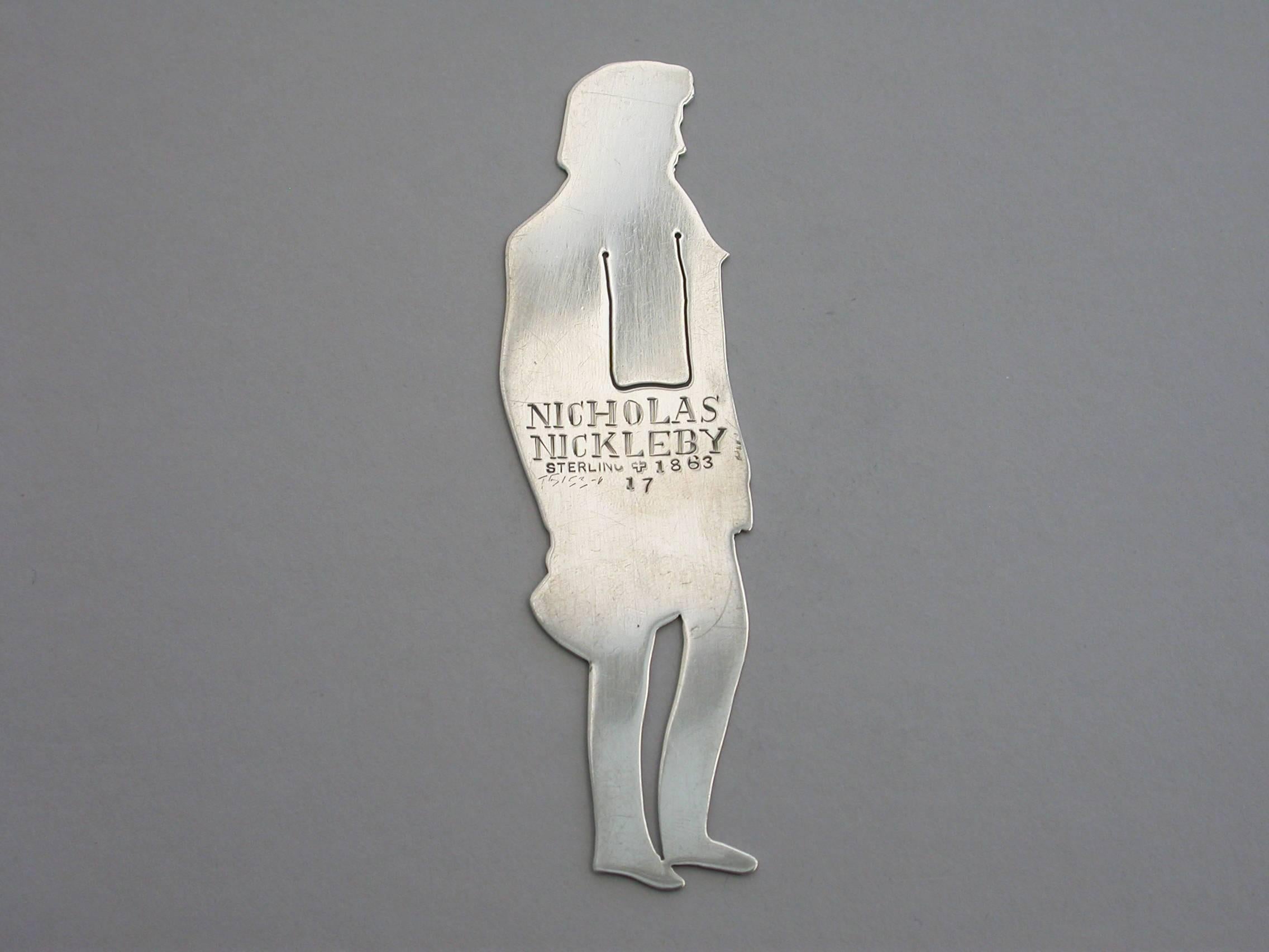 Edwardian Novelty Silver Figural Bookmark Charles Dickens 'Nicholas Nickleby' For Sale 2