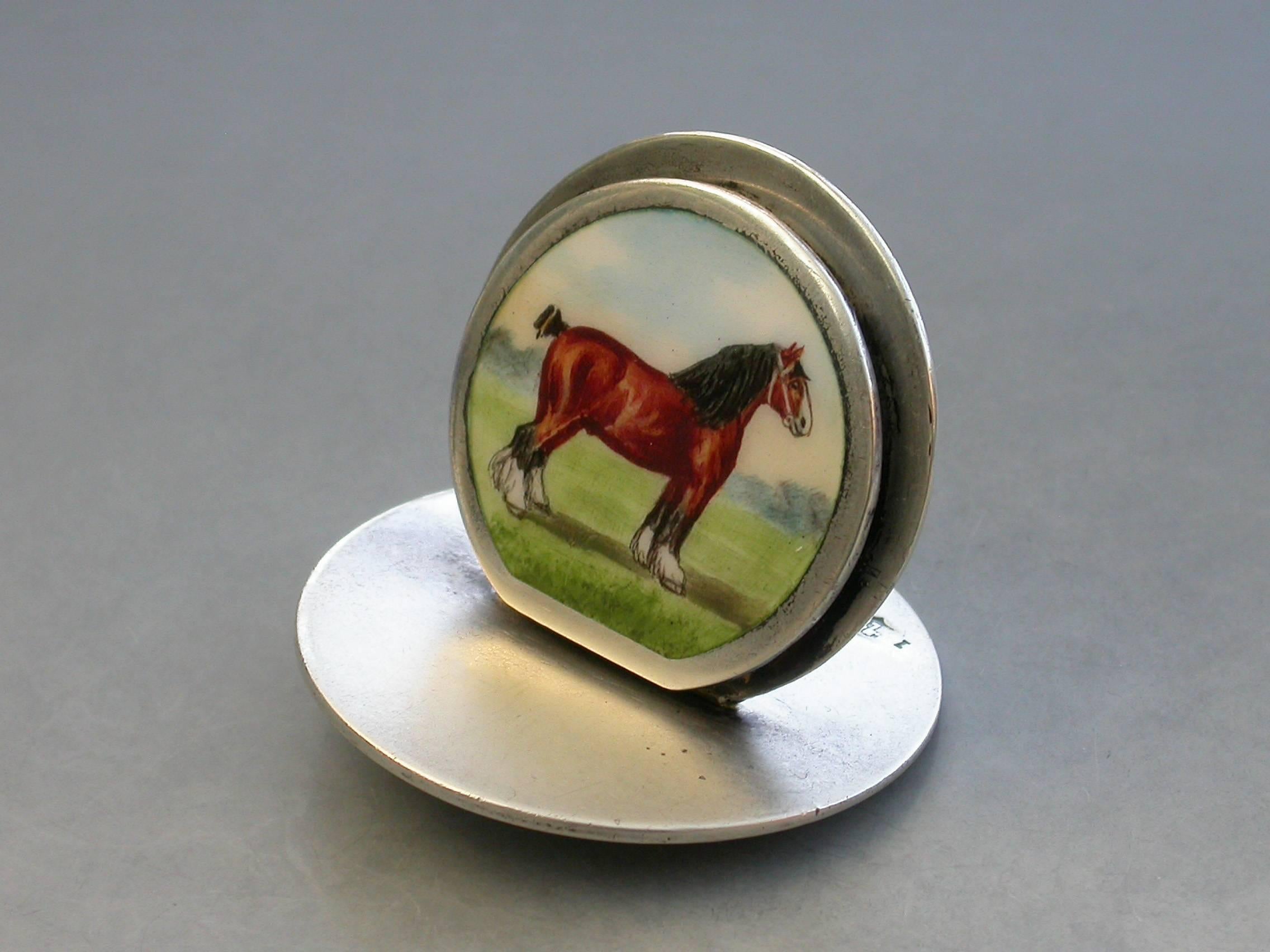 Edwardian Silver and Enamel Shire Horse Menu Holder For Sale 1