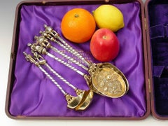 Set of Six Victorian Parcel-Gilt Electroplated Fruit Spoons Charles Dickens 1870