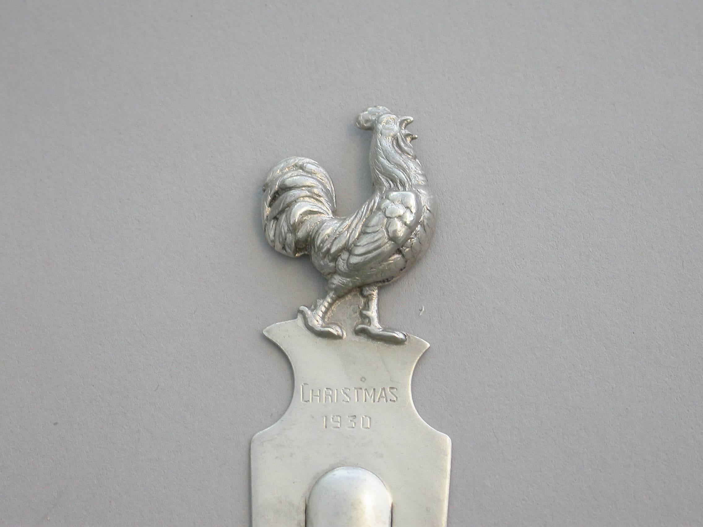 Mid-20th Century George V Silver Cockerel Bookmark Retailed by Asprey by Sampson & Mordan, 1930