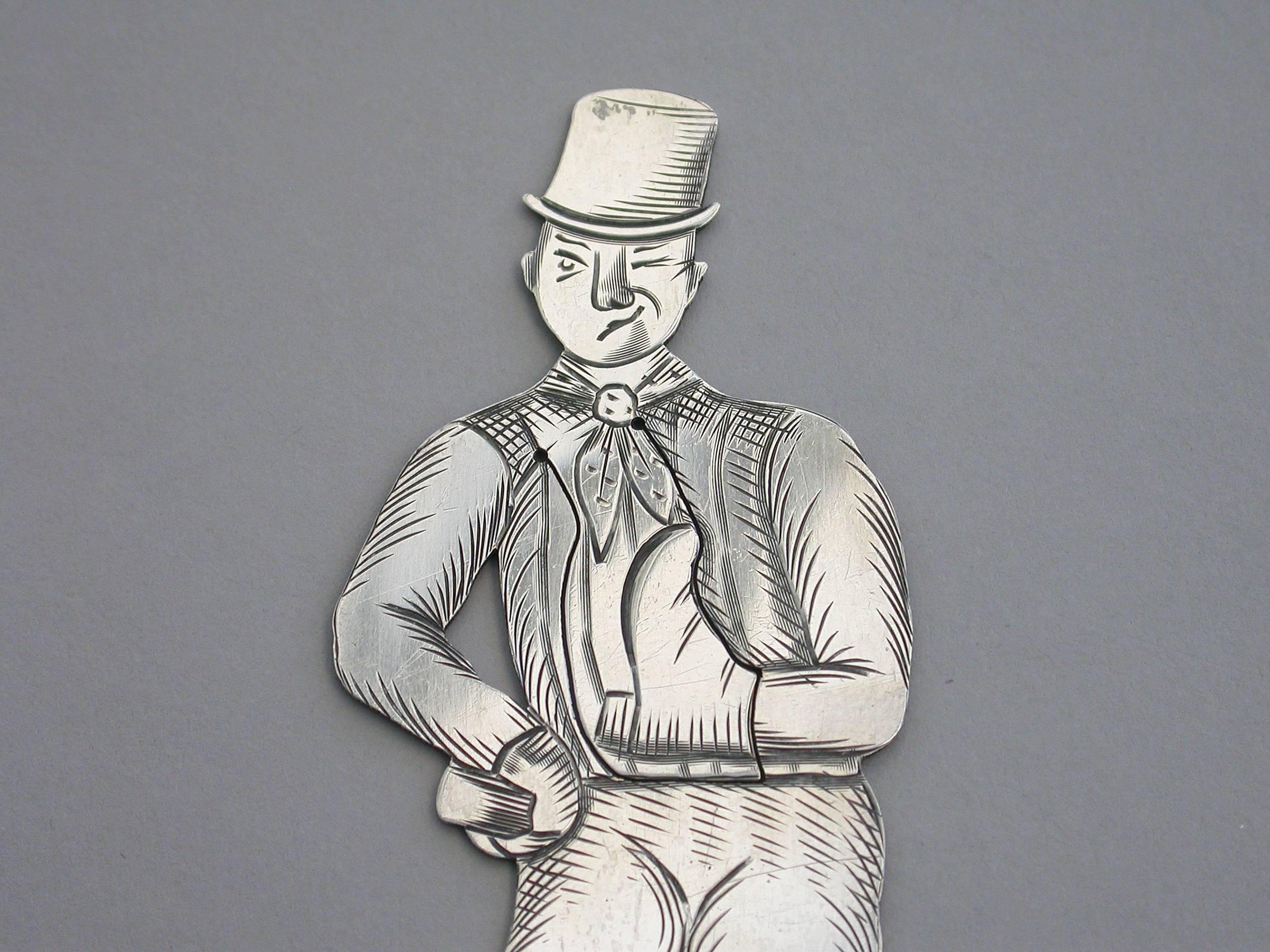 American Edwardian Novelty Silver Figural Bookmark 'Sam Weller' New York, 1901-1910 For Sale