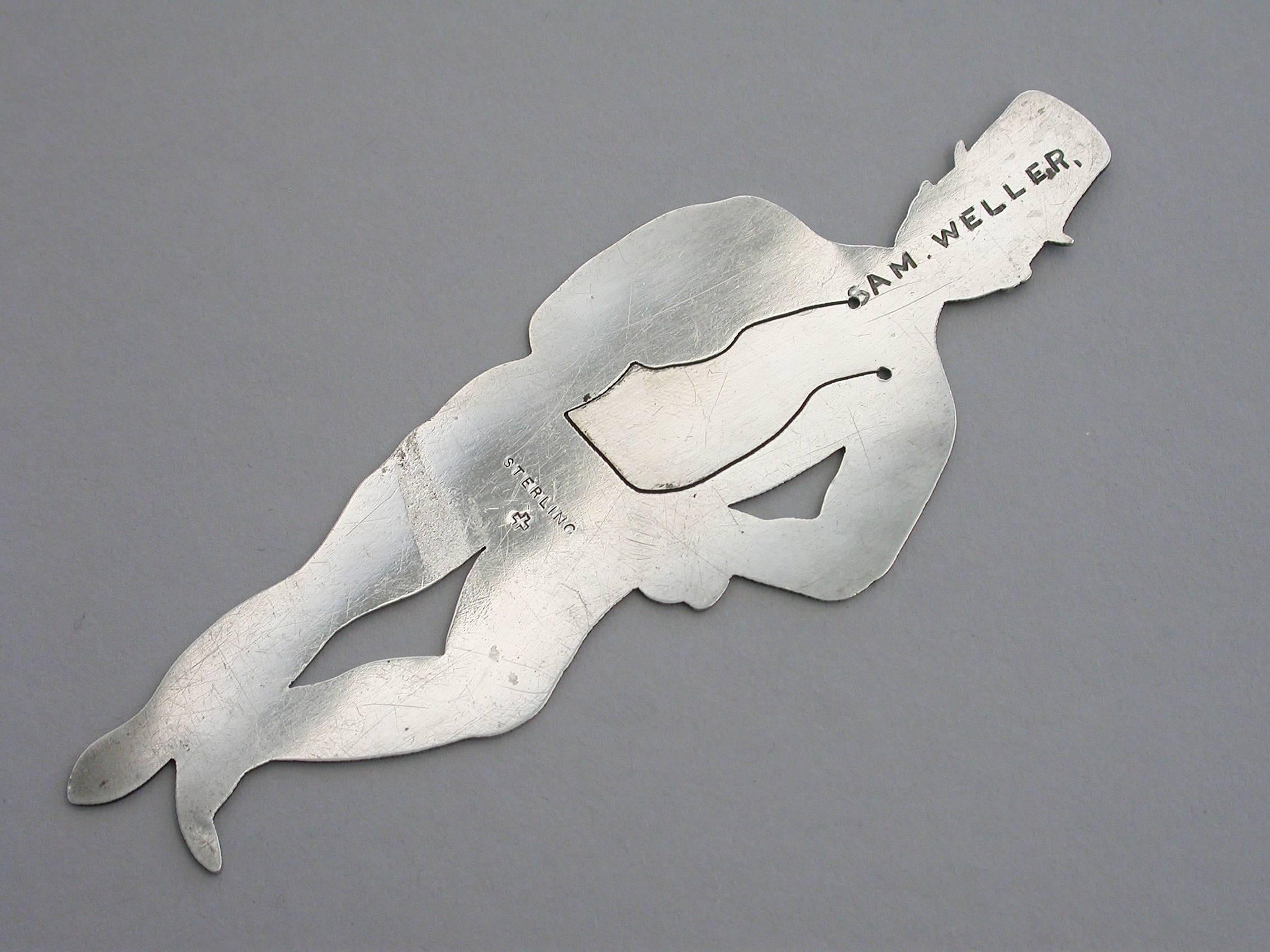 Edwardian Novelty Silver Figural Bookmark 'Sam Weller' New York, 1901-1910 In Good Condition For Sale In Sittingbourne, Kent