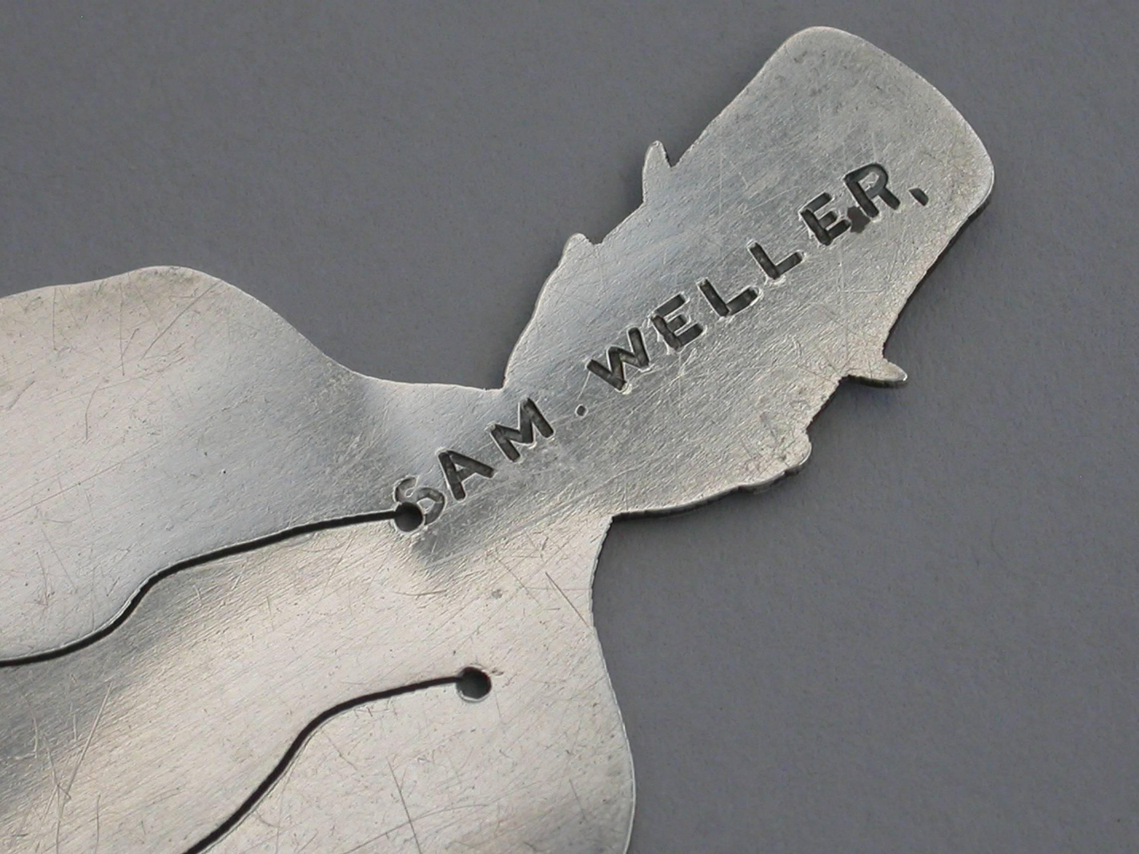 20th Century Edwardian Novelty Silver Figural Bookmark 'Sam Weller' New York, 1901-1910 For Sale