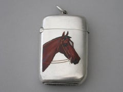 Victorian Silver and Enamel Horses Head Vesta Case by George Heath London, 1890