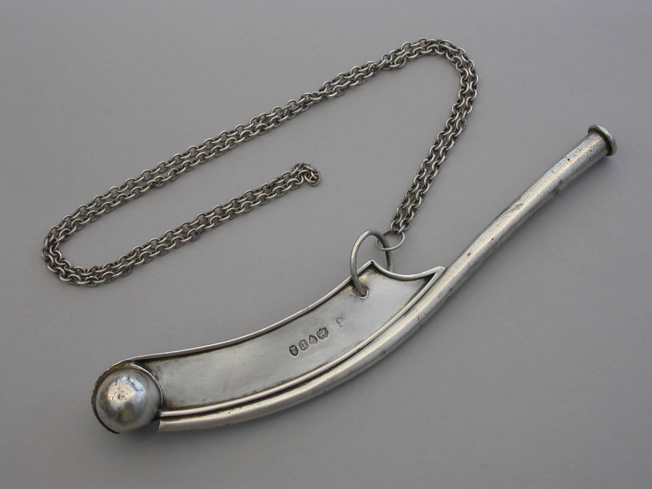 English William IV Large Silver Bosuns Whistle by Reily & Storer, London, 1832