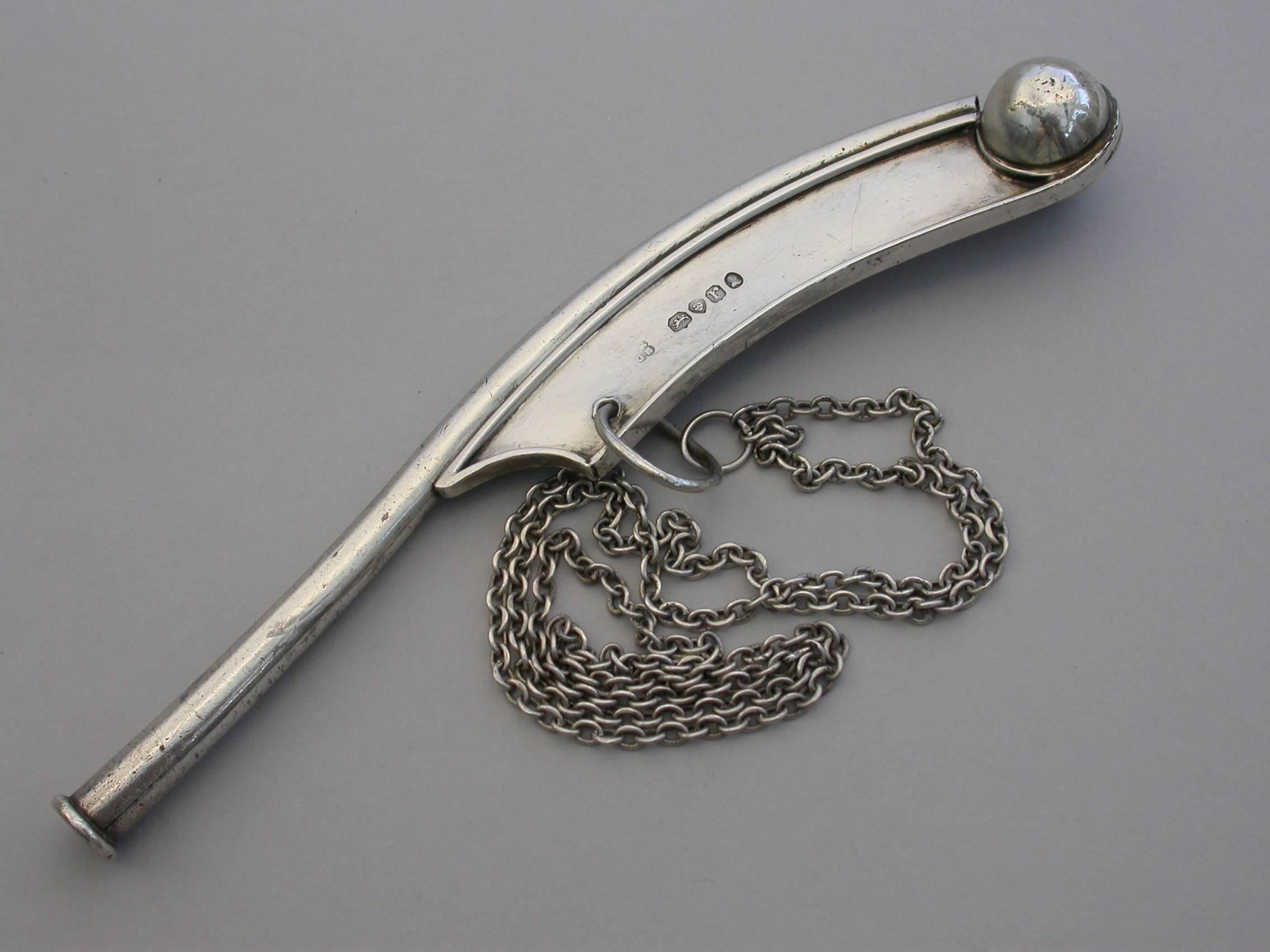 William IV Large Silver Bosuns Whistle by Reily & Storer, London, 1832 2