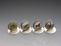Composed Set of Four Antique Silver and Enamel Menu Holders