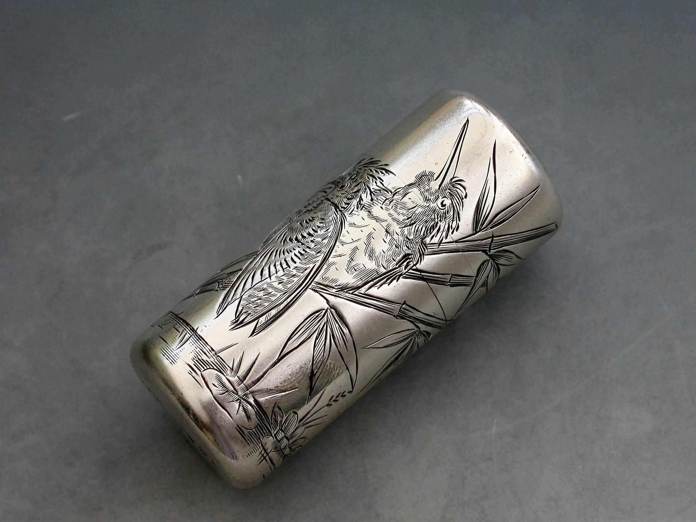 Late 19th Century Victorian Silver Aesthetic Engraved Scent Bottle 'Kingfishers'