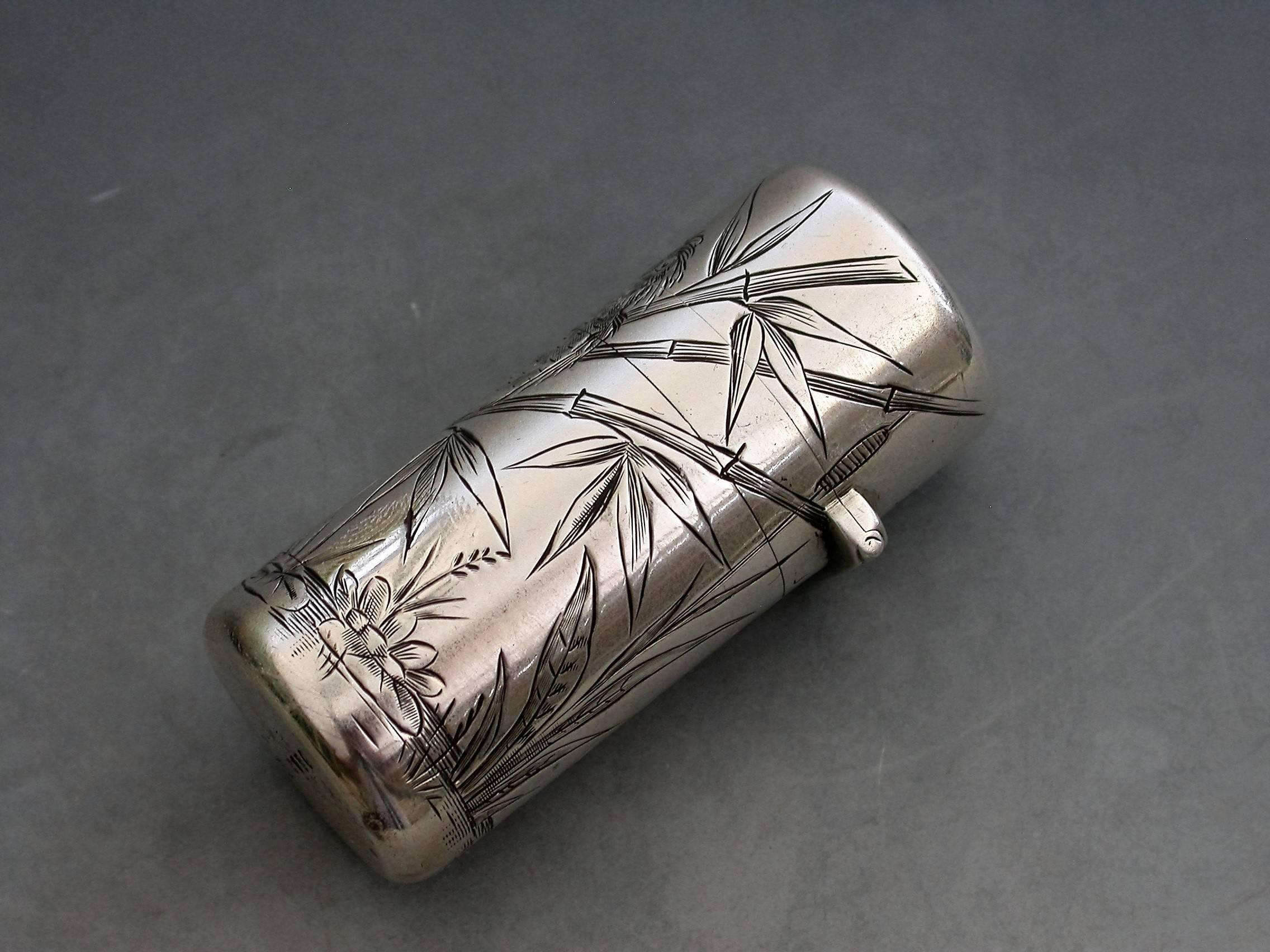 Victorian Silver Aesthetic Engraved Scent Bottle 'Kingfishers' 1