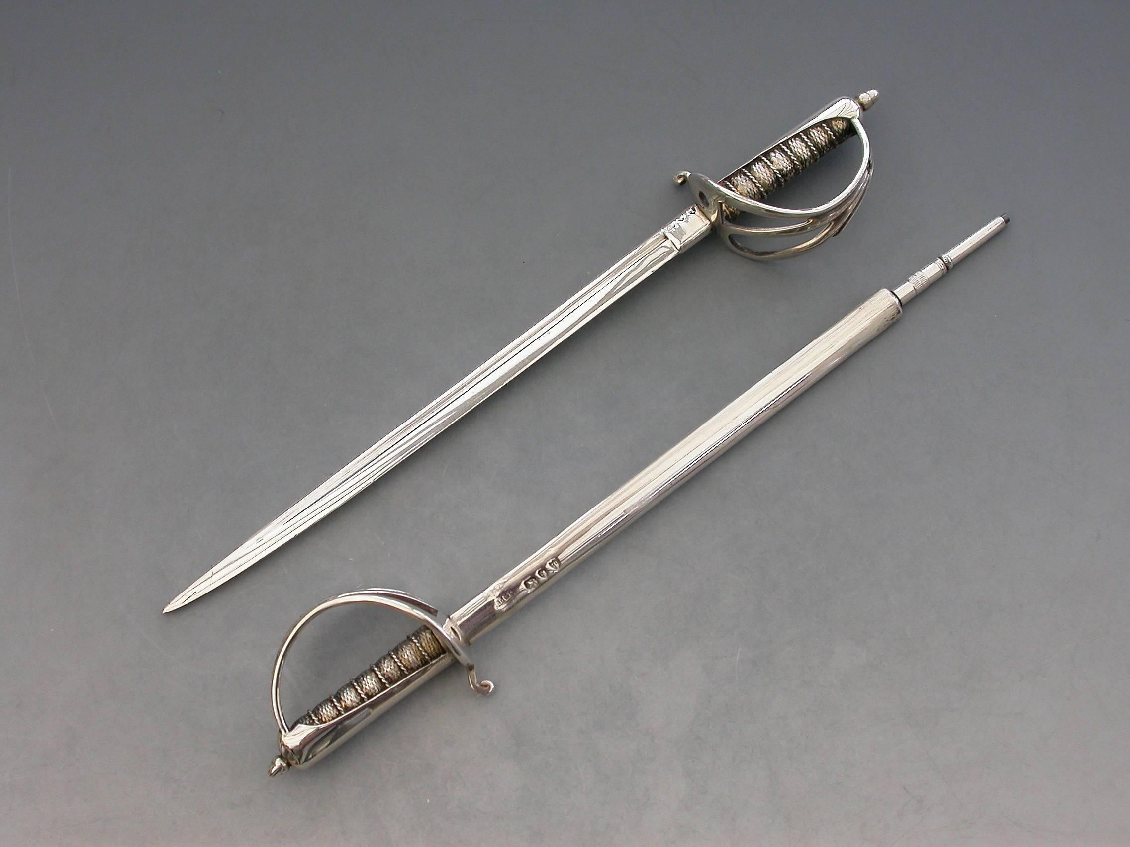 English Victorian Silver Officers Dress Swords Desk Clip Propelling Pencil Letter Opener