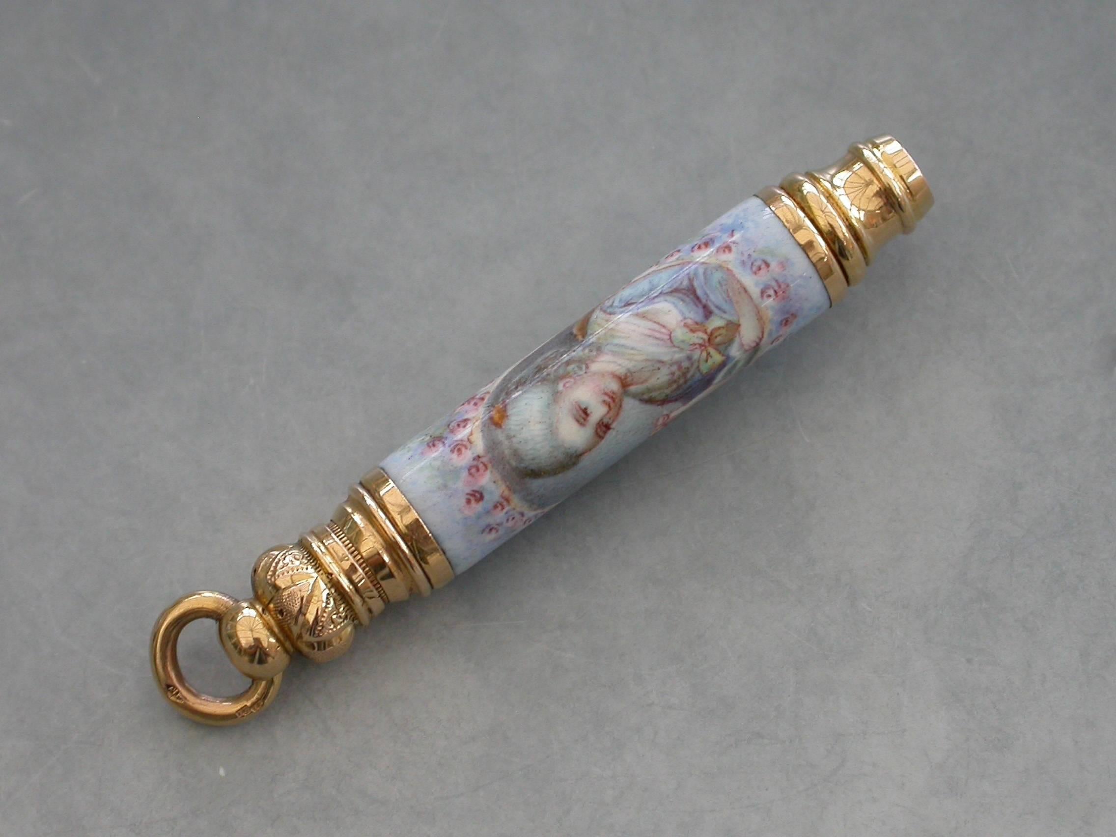 Victorian French Gold and Enamel Telescopic Propelling Pencil