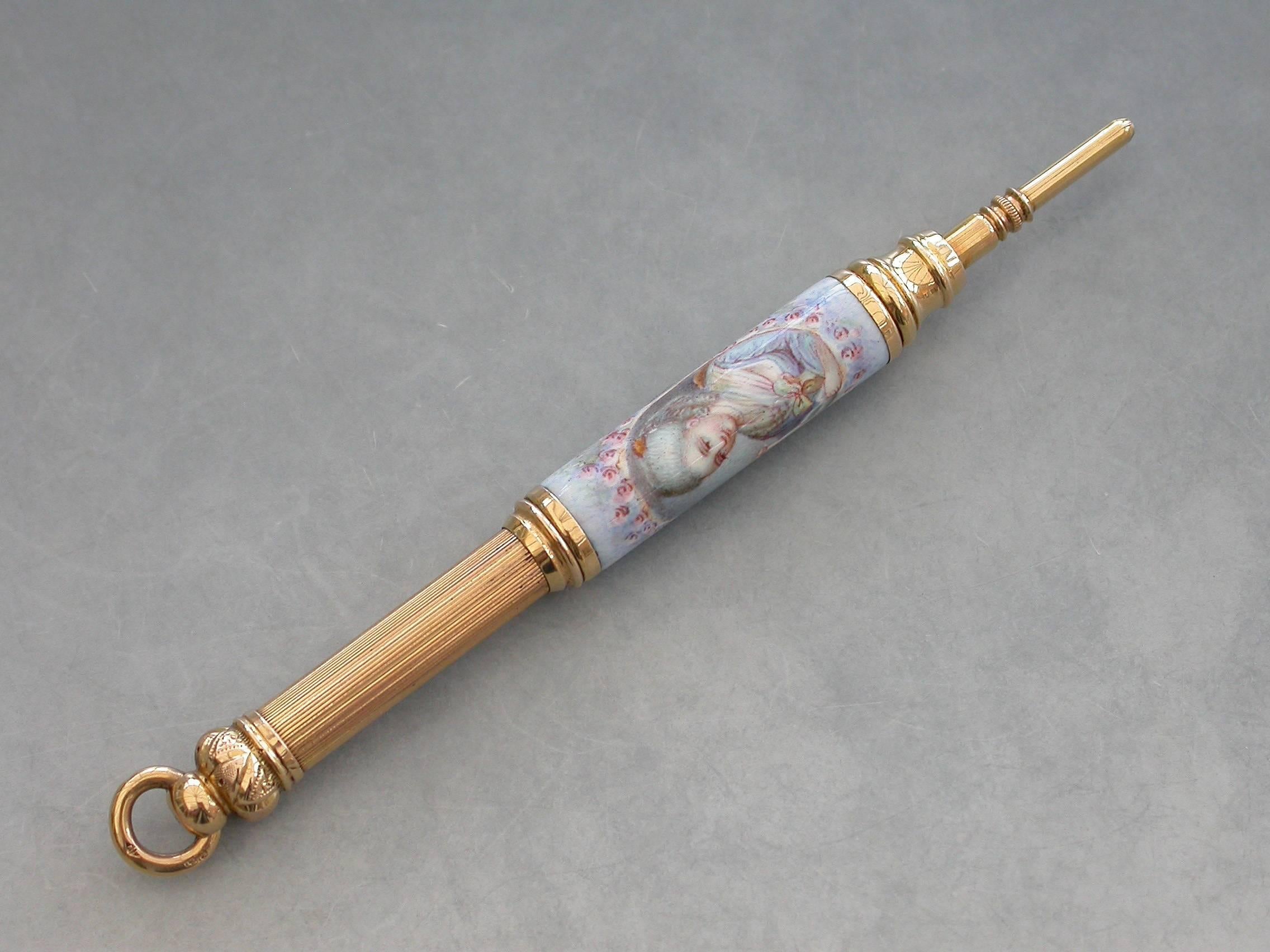 French Gold and Enamel Telescopic Propelling Pencil 2