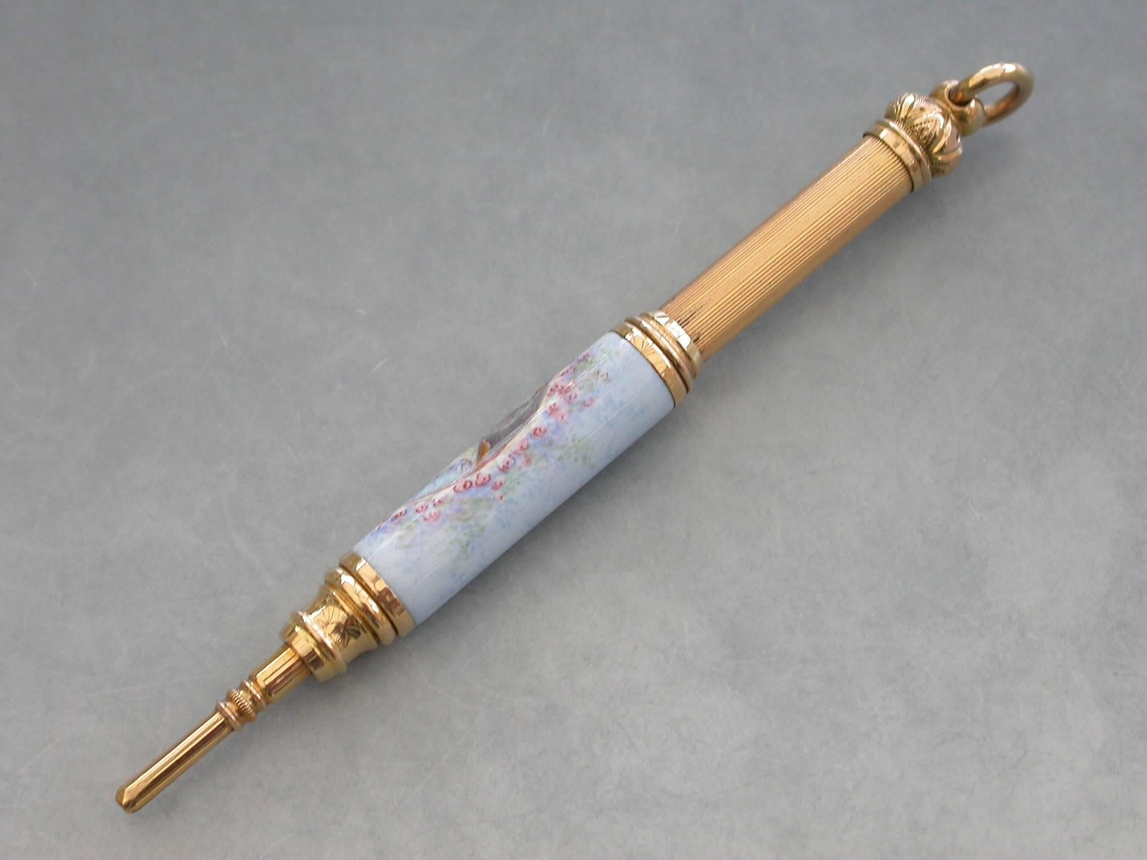 French Gold and Enamel Telescopic Propelling Pencil 3