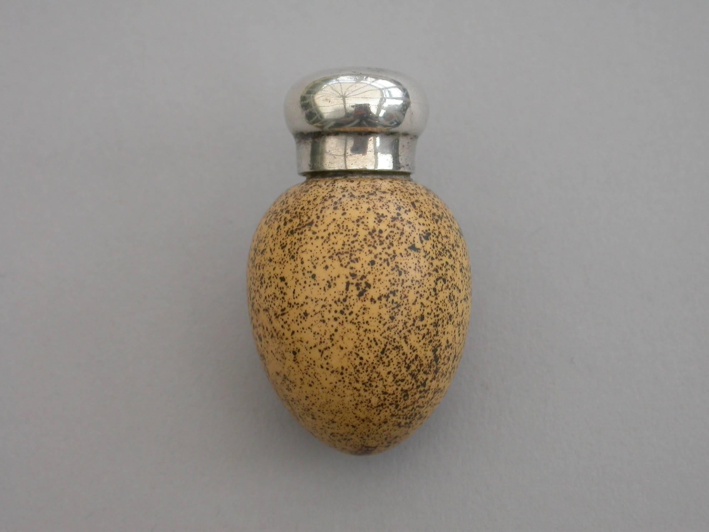 Victorian Silver and McIntyre Ceramic Wrens Egg Scent Bottle, 1896 In Good Condition In Sittingbourne, Kent