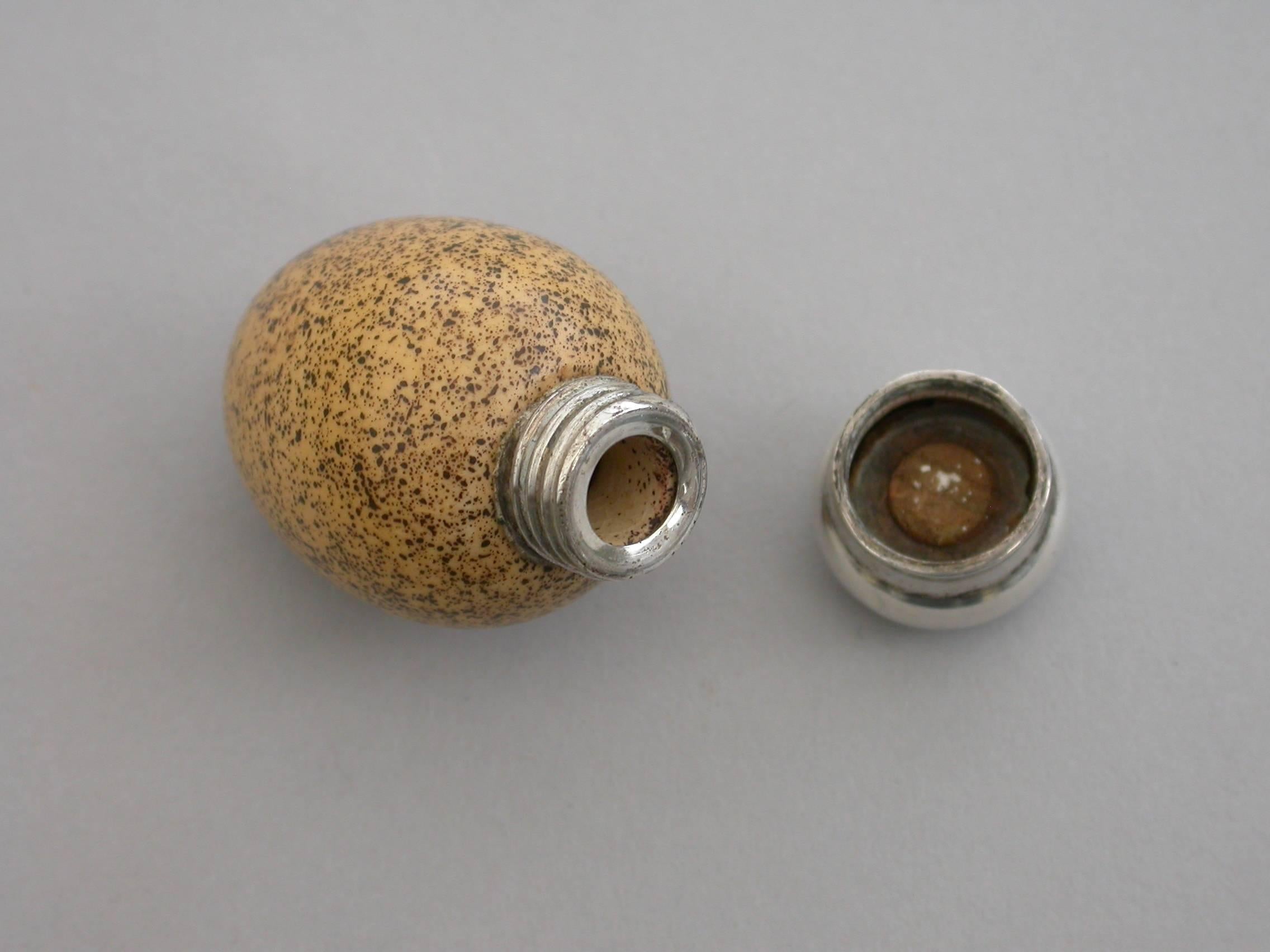 Late 19th Century Victorian Silver and McIntyre Ceramic Wrens Egg Scent Bottle, 1896
