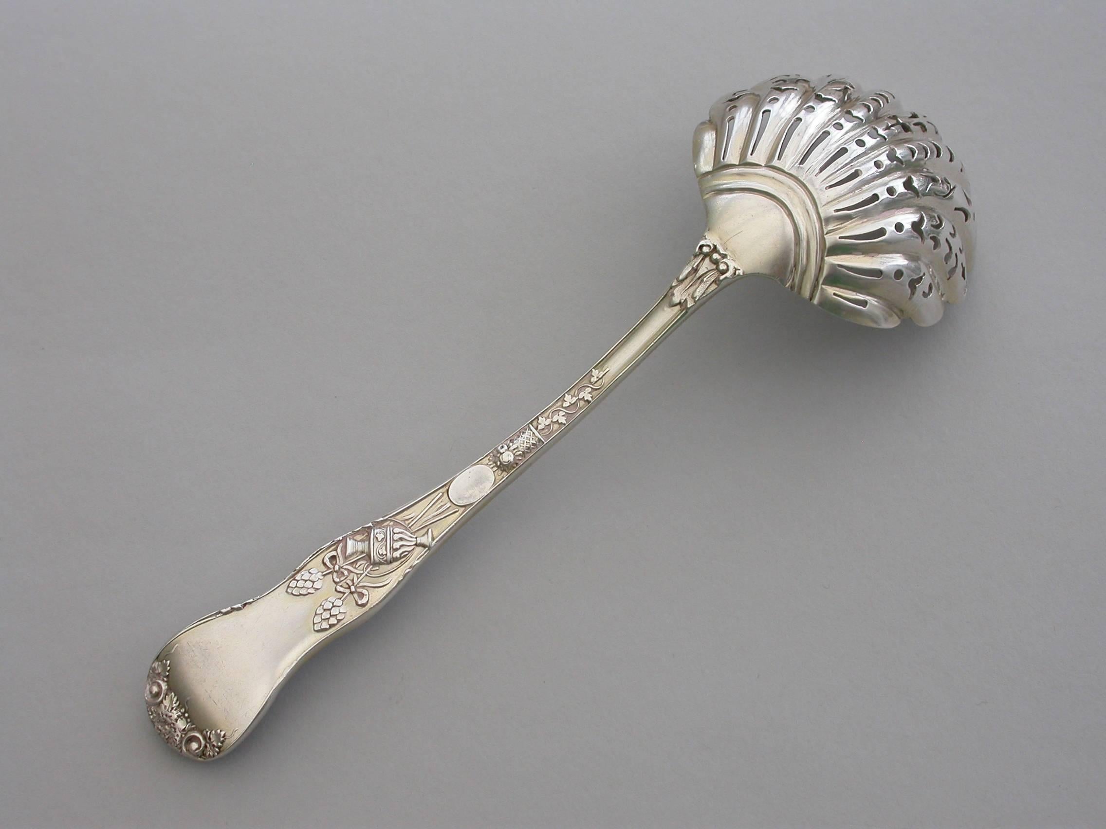 Victorian Cast Silver Bacchanalian Pattern Sugar Sifter Ladle, London, 1844 3