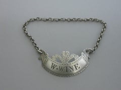 George III Antique Silver "Prince of Wales Feathers" Wine Label W * Wine, 1790