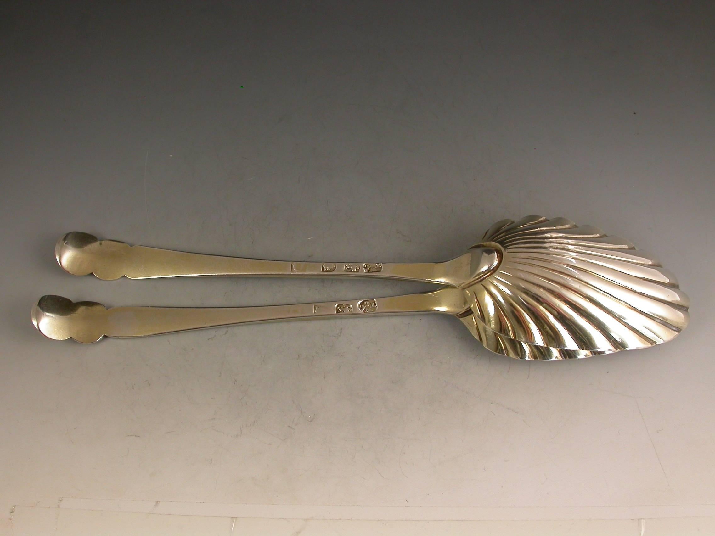 Late 18th Century Unusual Pair of George III Antique Silver Gilt Table Spoons by T & W Chawner