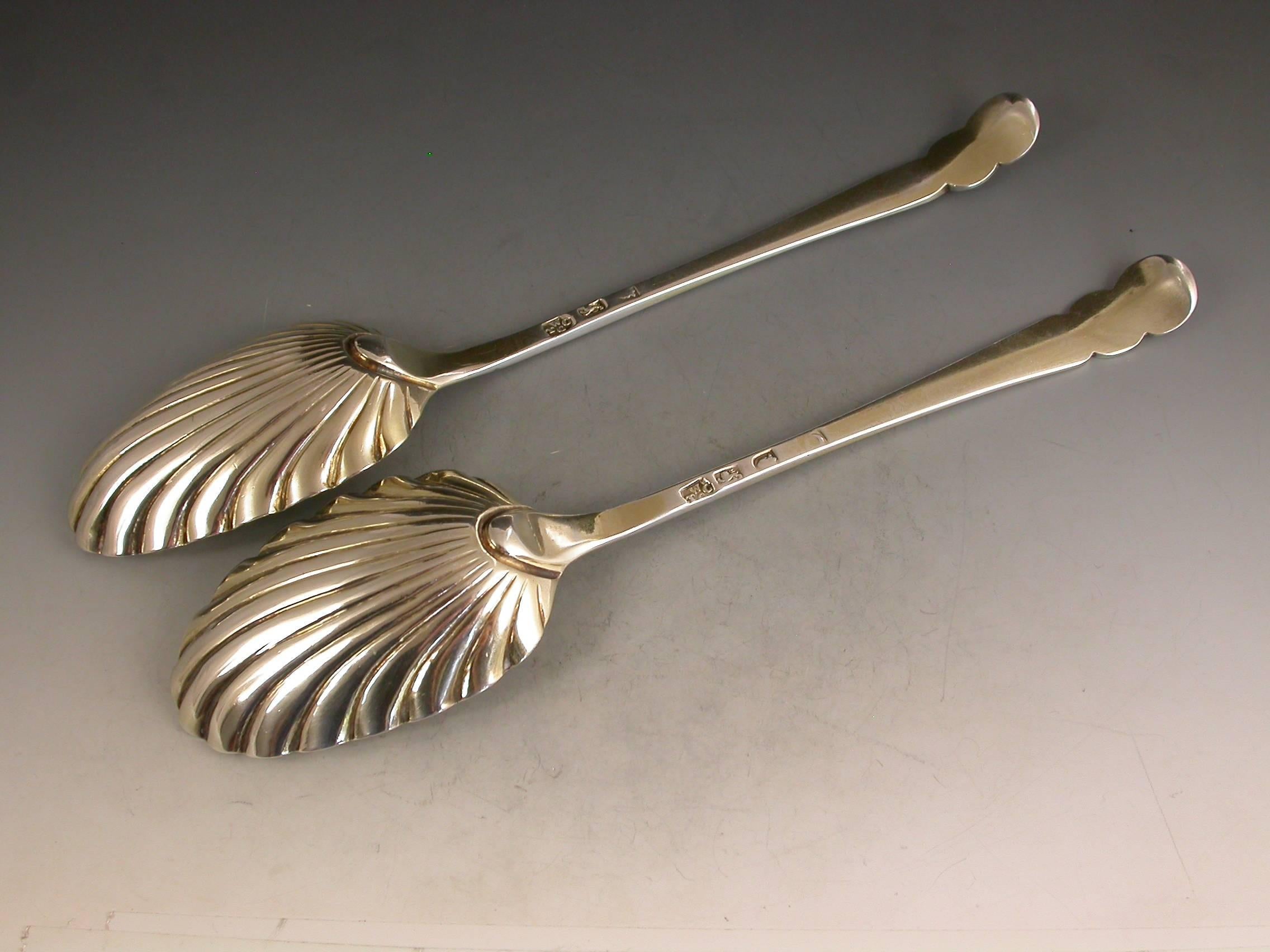 Unusual Pair of George III Antique Silver Gilt Table Spoons by T & W Chawner 1