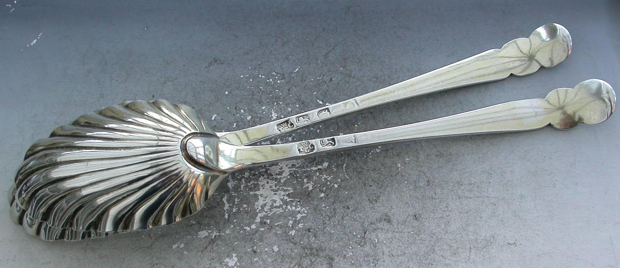 Unusual Pair of George III Antique Silver Gilt Table Spoons by T & W Chawner 2