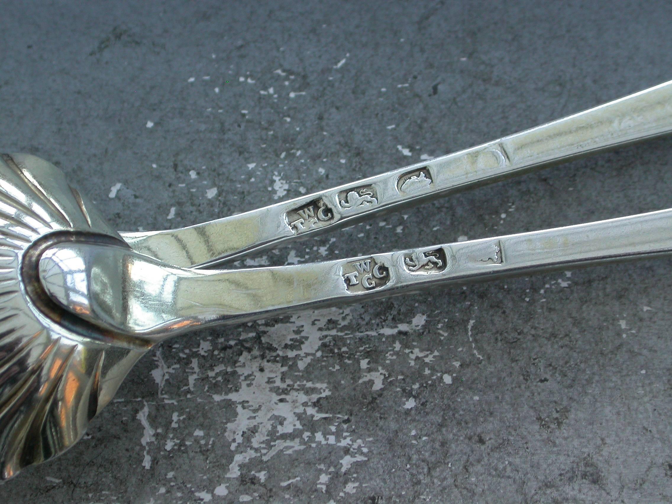Unusual Pair of George III Antique Silver Gilt Table Spoons by T & W Chawner 3