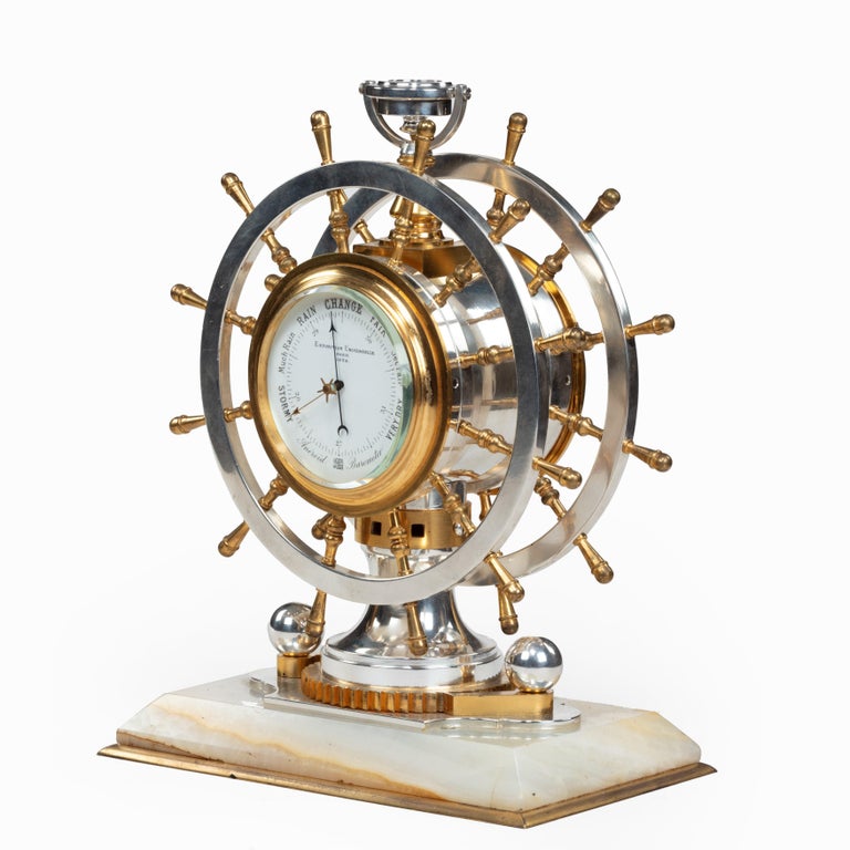 Antique French Brass Desk Clock Barometer By CH Depose At 1stdibs Unusual Victorian Double Steering-Wheel Desk Clock and Barometer - Antique French Brass Desk Clock Barometer By CH Depose At 1stdibs