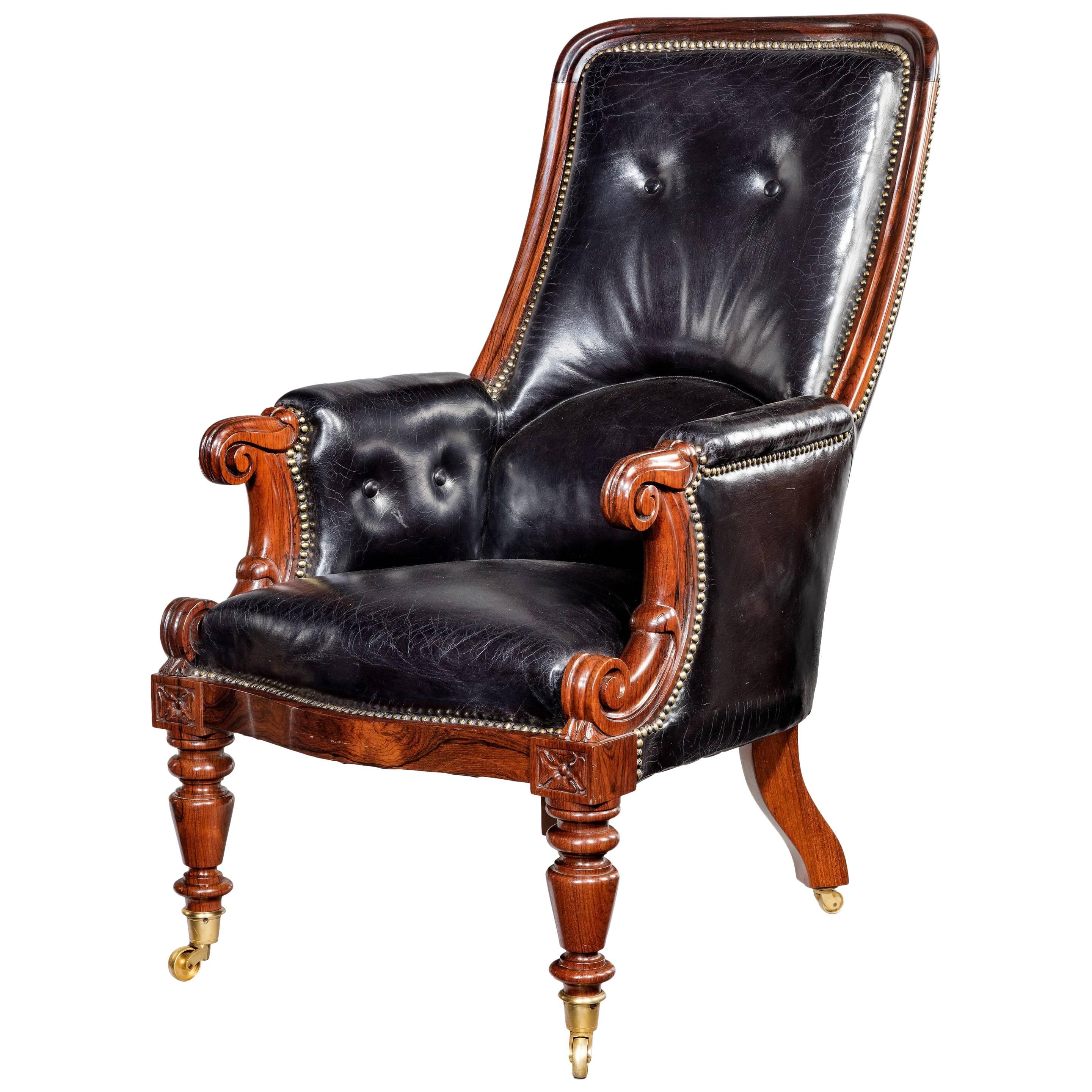 Early Victorian Rosewood Library Chair