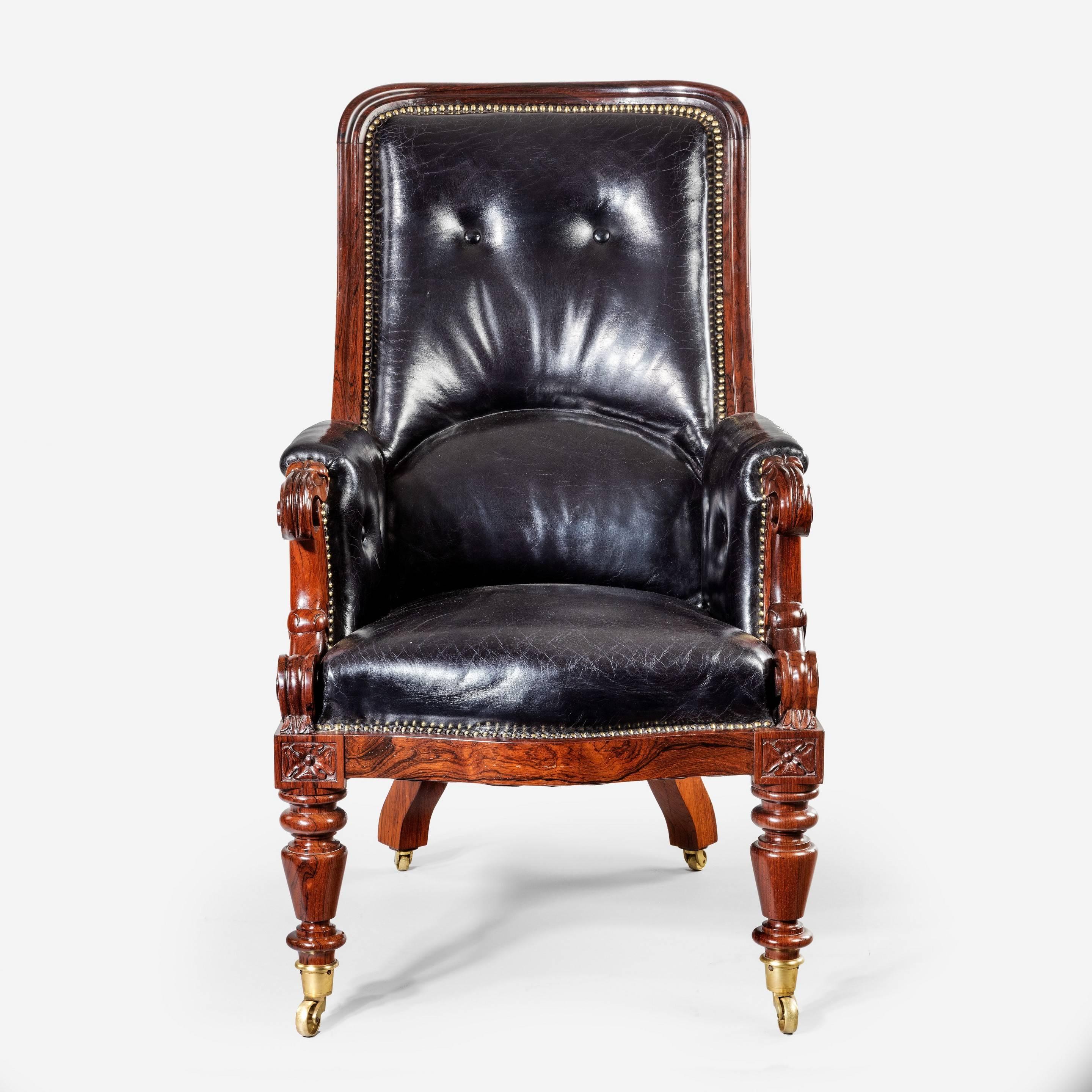 Early Victorian Rosewood Library Chair In Good Condition In Lymington, Hampshire