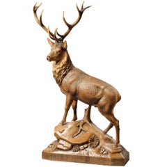 Superb Quality ‘Black Forest’ Maple Wood Model of a Stag Signed by F R Michel