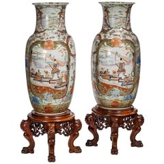 Pair of Fukagawa Polychrome Porcelain Vases