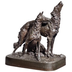 Patinated Bronze Group of Two Hounds by Mark Thomas