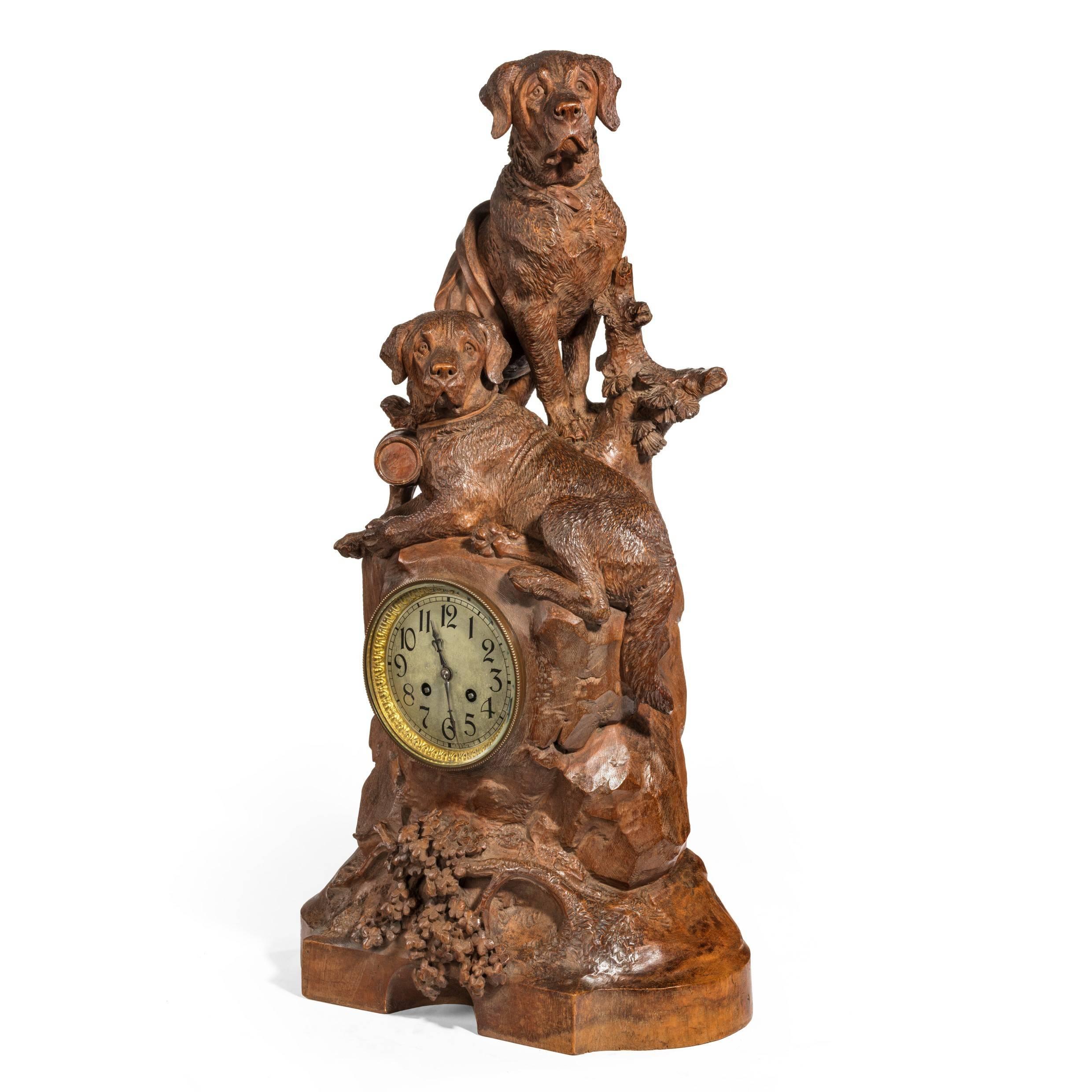 Swiss 'Black Forest' Walnut Clock For Sale