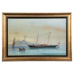 A Fine Gouache of the Twin Masted Steam Yacht Geraldine at Anchor of the Bay
