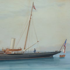 A Fine Gouache of the Twin Masted Steam Yacht Geraldine at Anchor of the Bay
