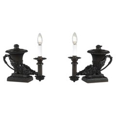 An Interesting Pair of William IV Period Bronze Colza Rhyton Lamps