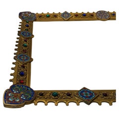 Bronze Frame 19th c. Troubadour Style, Circa 1820-1830, Enamel & Glass Cabochons