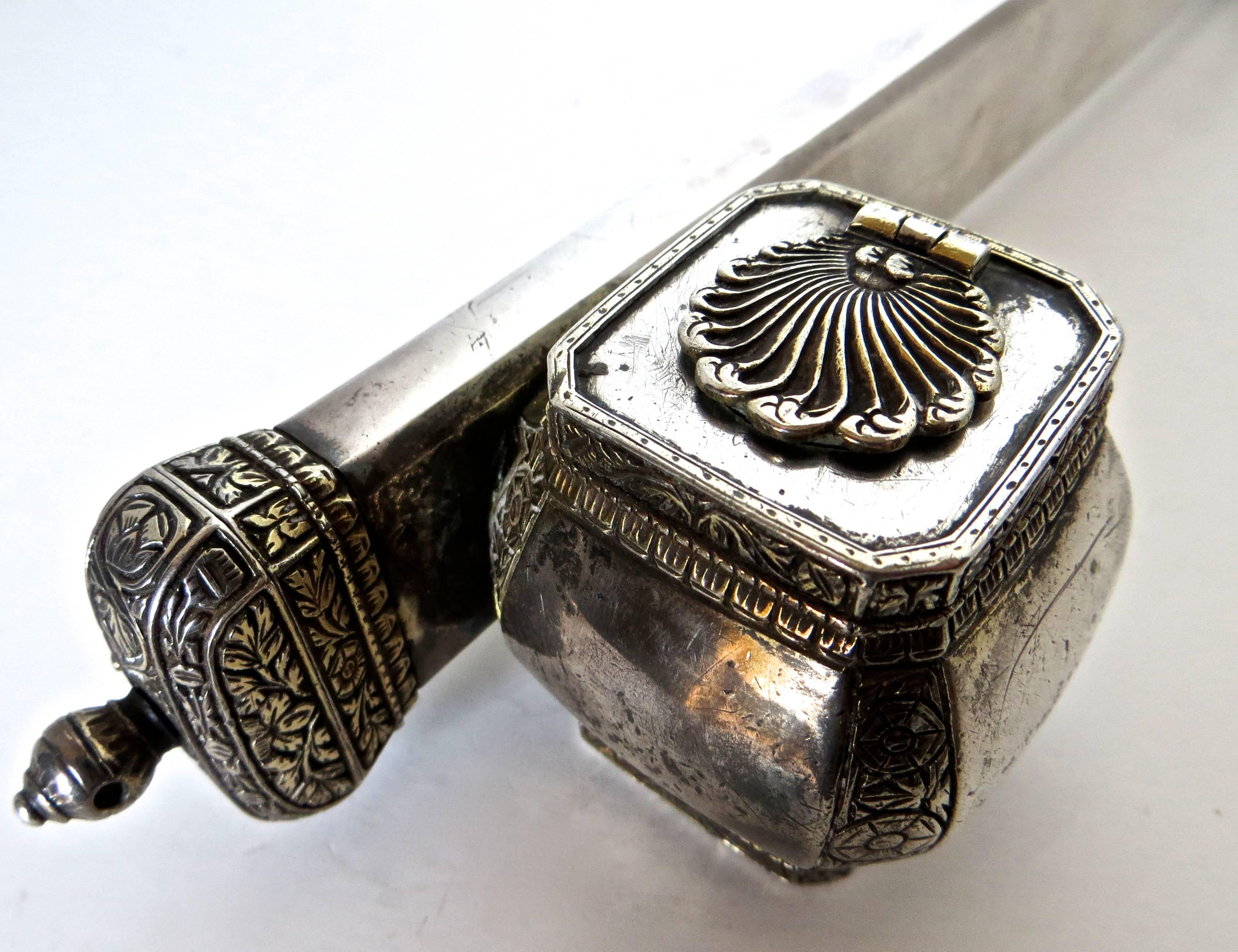 Turkish Divit Pencase Inkwell Qalamdan Silver Plated, circa 1861-1876, Ottoman Empire