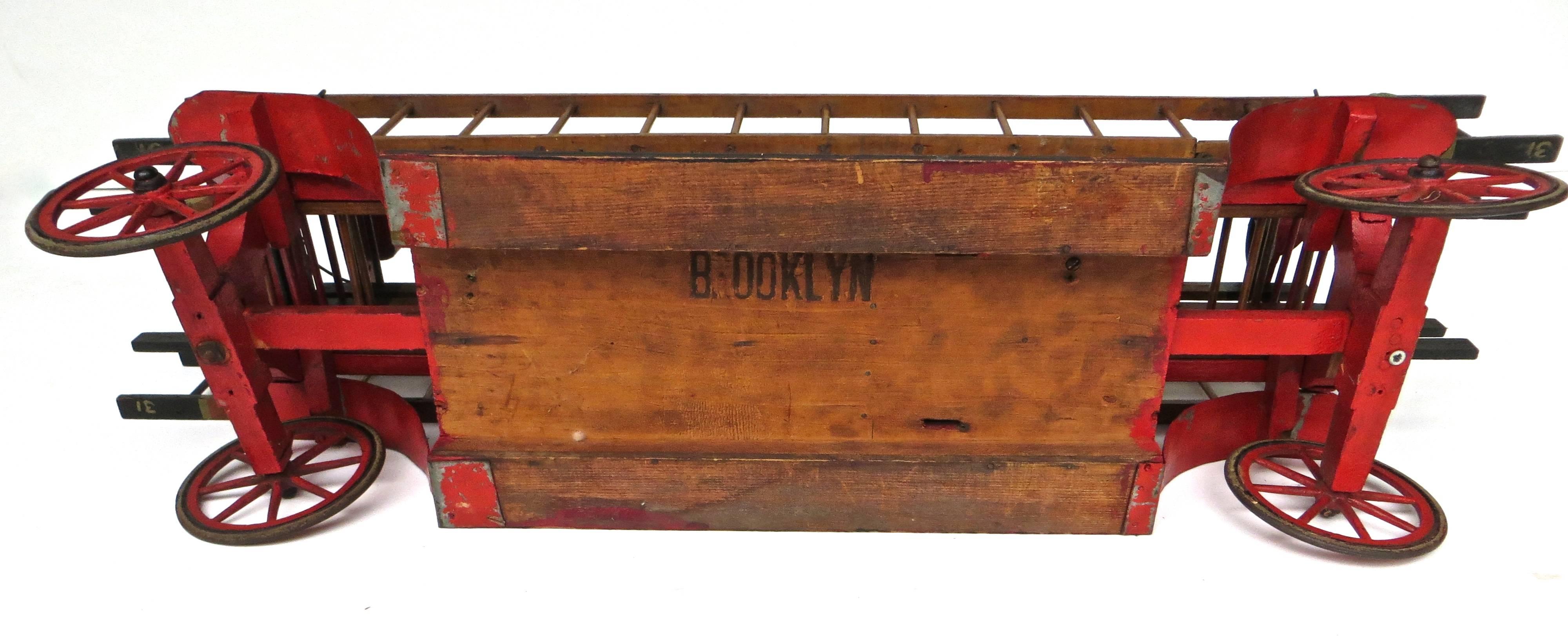 Woodwork Oversized Ladder Fire Truck, American, (New York). Marked “Brooklyn, ” circa 1910
