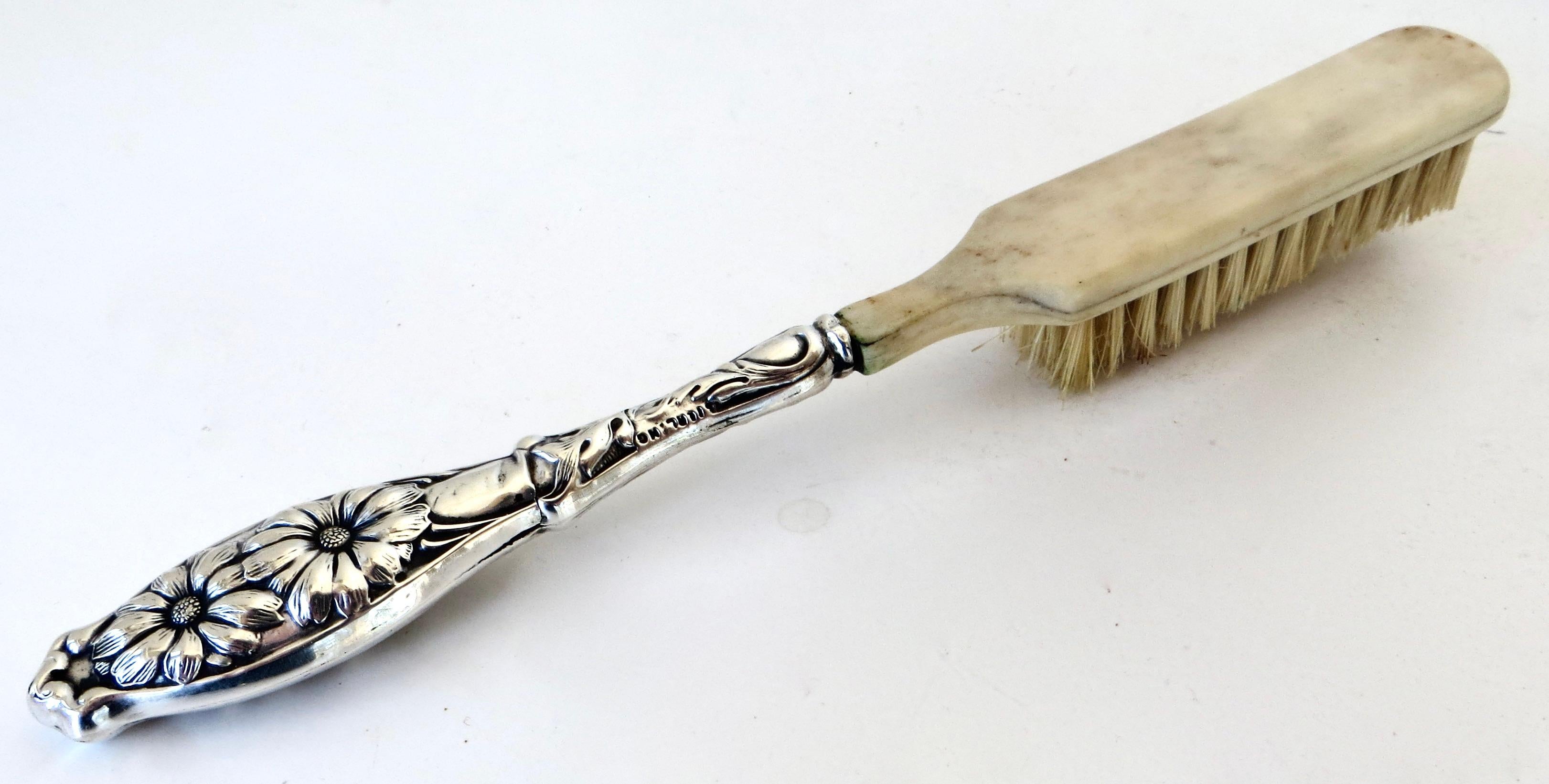 Art Nouveau (7) Piece Sterling Silver Vanity 