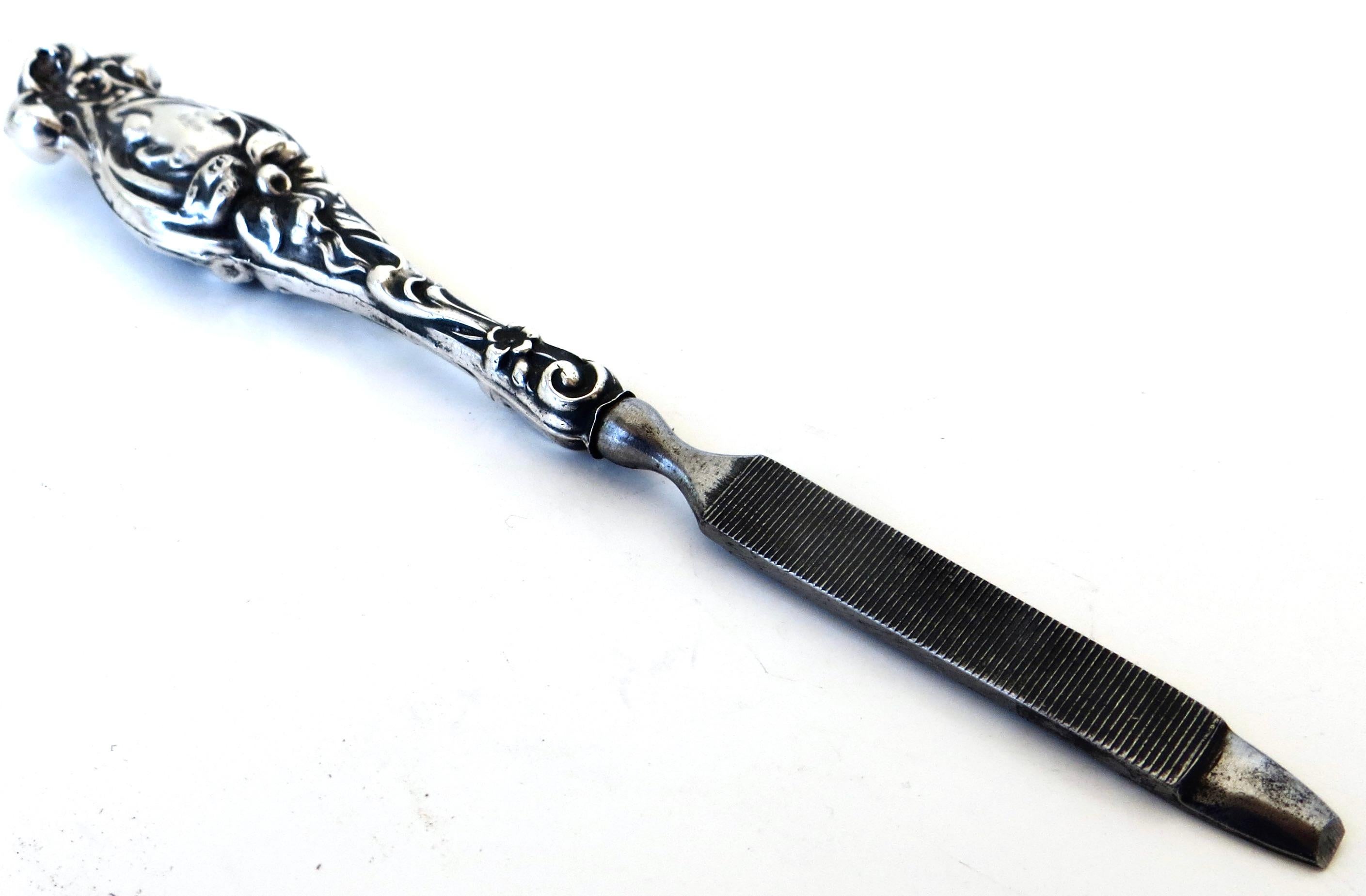 Art Nouveau (7) Piece Sterling Silver Vanity 