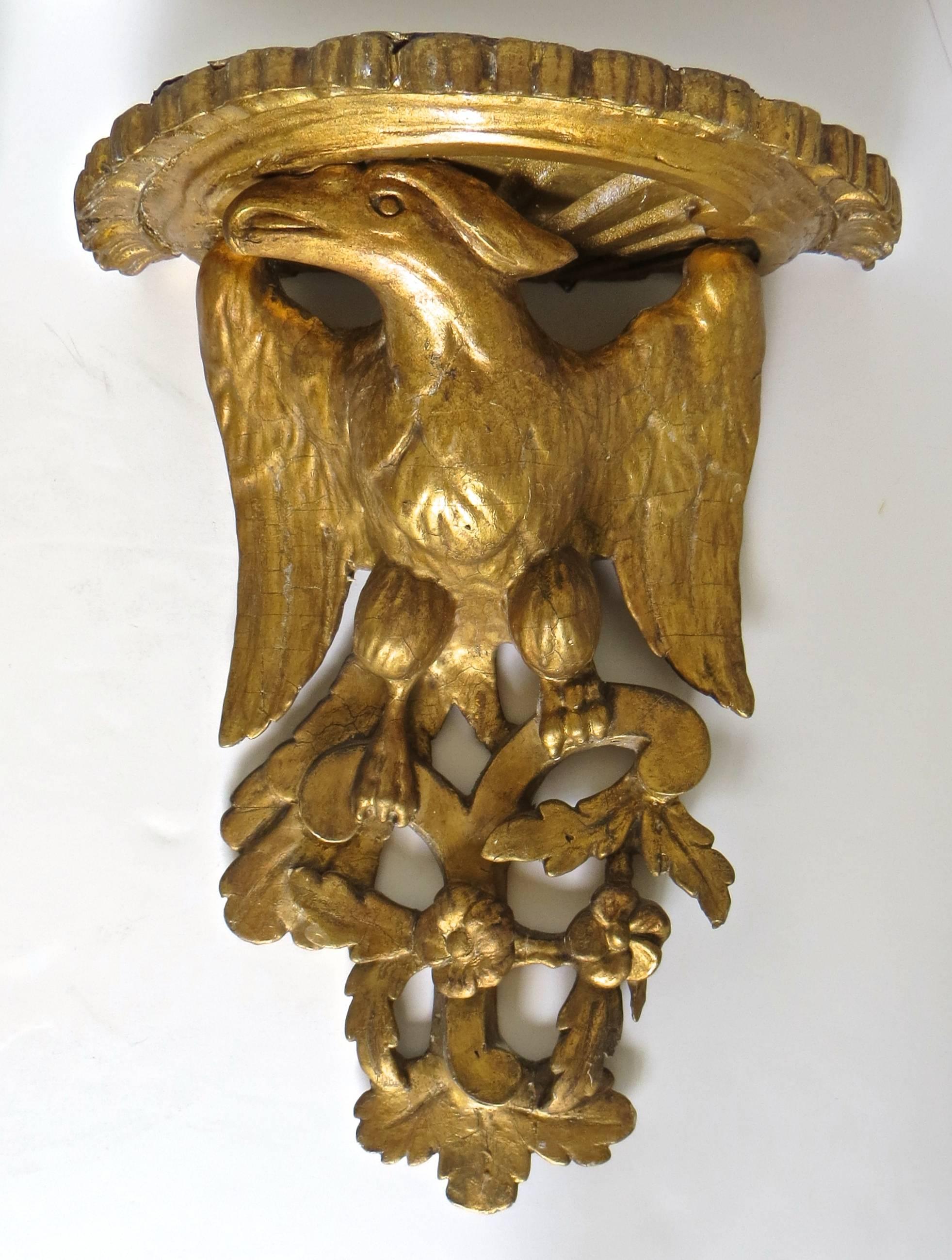 18th Century Pair of George III Giltwood Eagle Form Wall Brackets