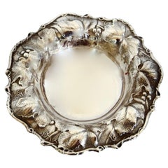 Small Art Nouveau Sterling Grape Cluster Motif Scalloped Dish by Whiting C1905